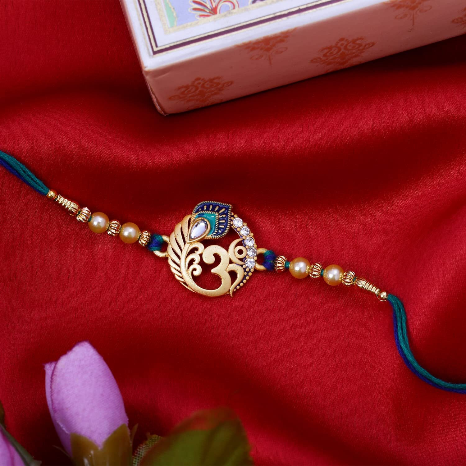 Riddhika Ventures Stunning Gold Plated Designer Brothers Rakhi (Set of2) with Roli Chawal and Greeting Card (P3P3)