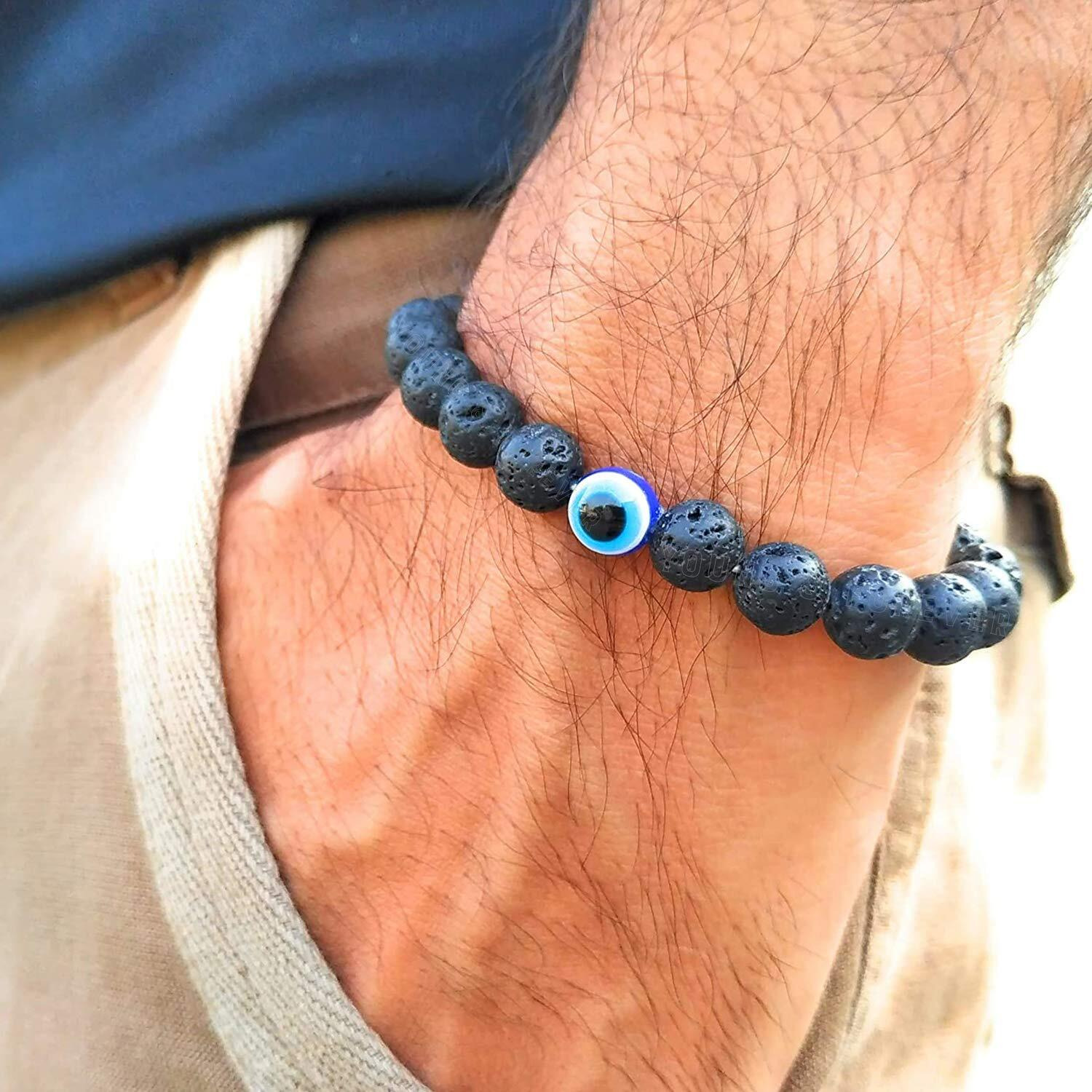 Young & Forever Gift Reiki Infused Handmade Chakra Rakhi Bracelets for Women Evil Eye Rakhi Bracelet Semi Precious Gemstone Lava Stone Crystal Rakhi Bracelet for Men