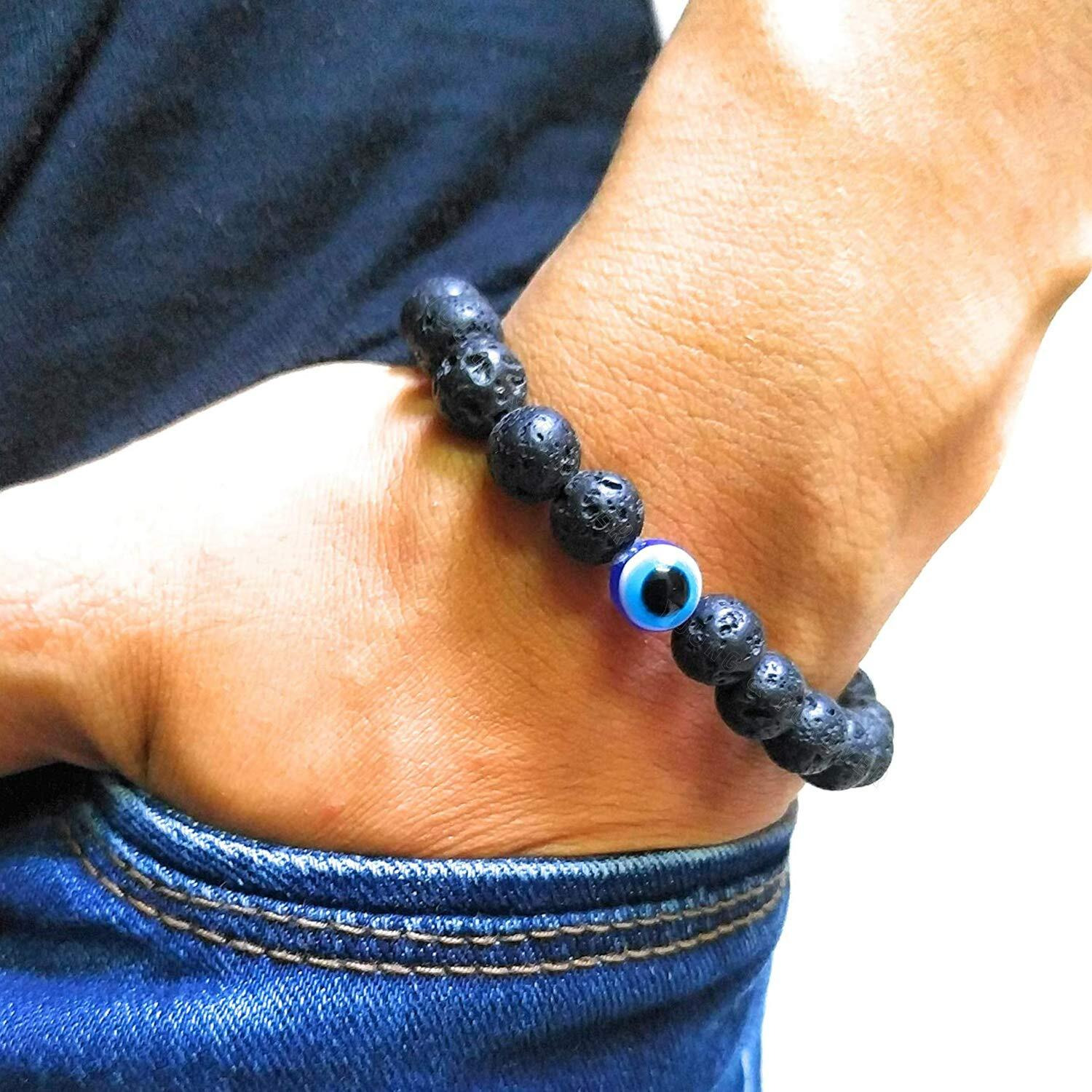 Young & Forever Gift Reiki Infused Handmade Chakra Rakhi Bracelets for Women Evil Eye Rakhi Bracelet Semi Precious Gemstone Lava Stone Crystal Rakhi Bracelet for Men
