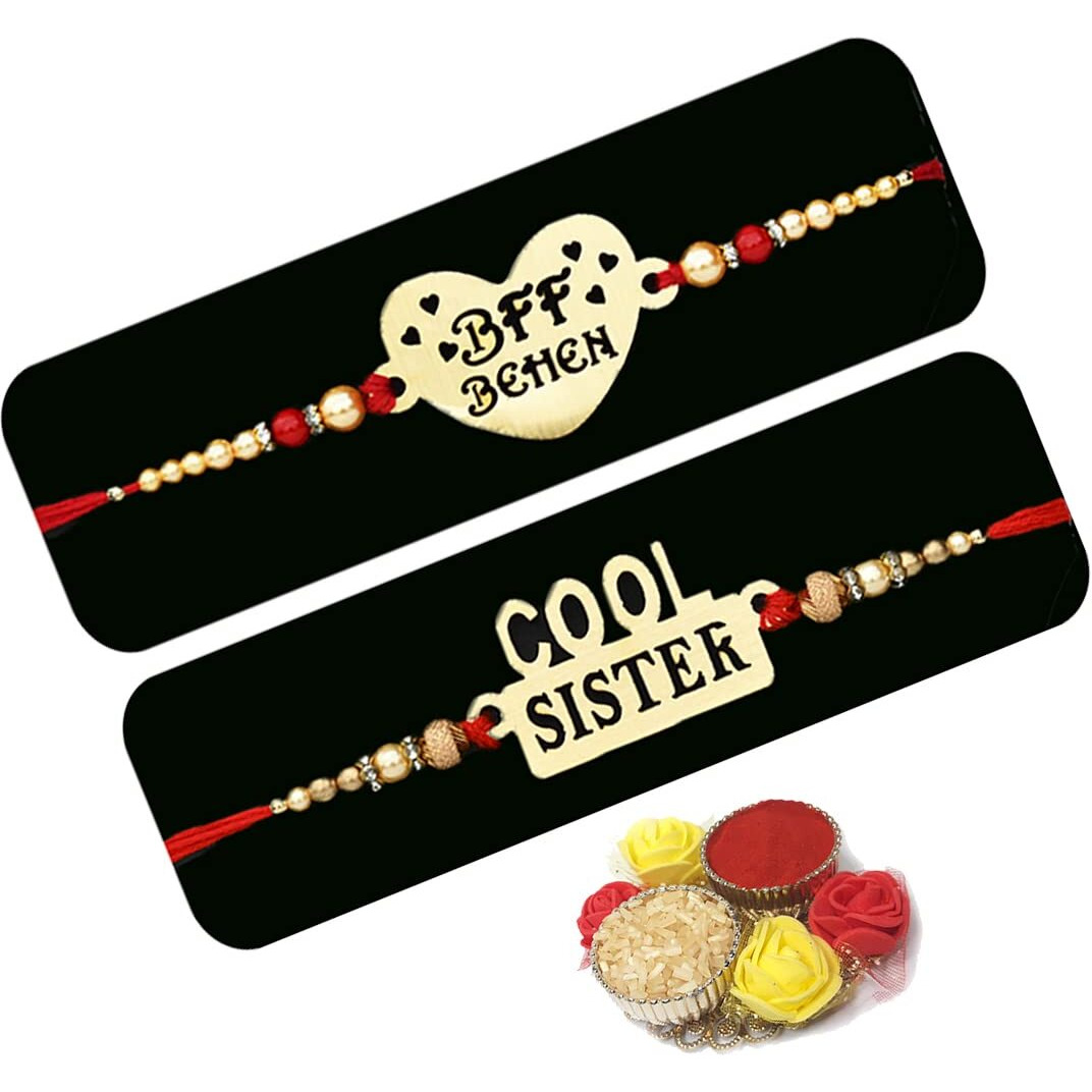 Saugat Traders Rakhi for Sister Pack of 2 - BFF Behen Rakhi and Cool Sister Rakhi for Girls - Designer Rakhi with Roli Chawal and Chopra