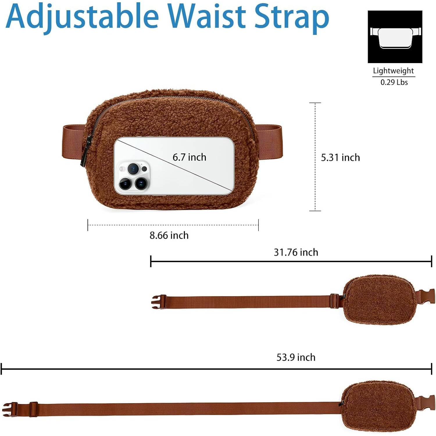 Dravina Waist Bag For Women & Men| Rakhi Gift for Brother| Premium Crossbody Fanny Pack With Large Capacity Pouch, Back Zipper Pocket, Adjustable Straps & Mesh Pockets For Travel, Hiking| 20cm (Brown)