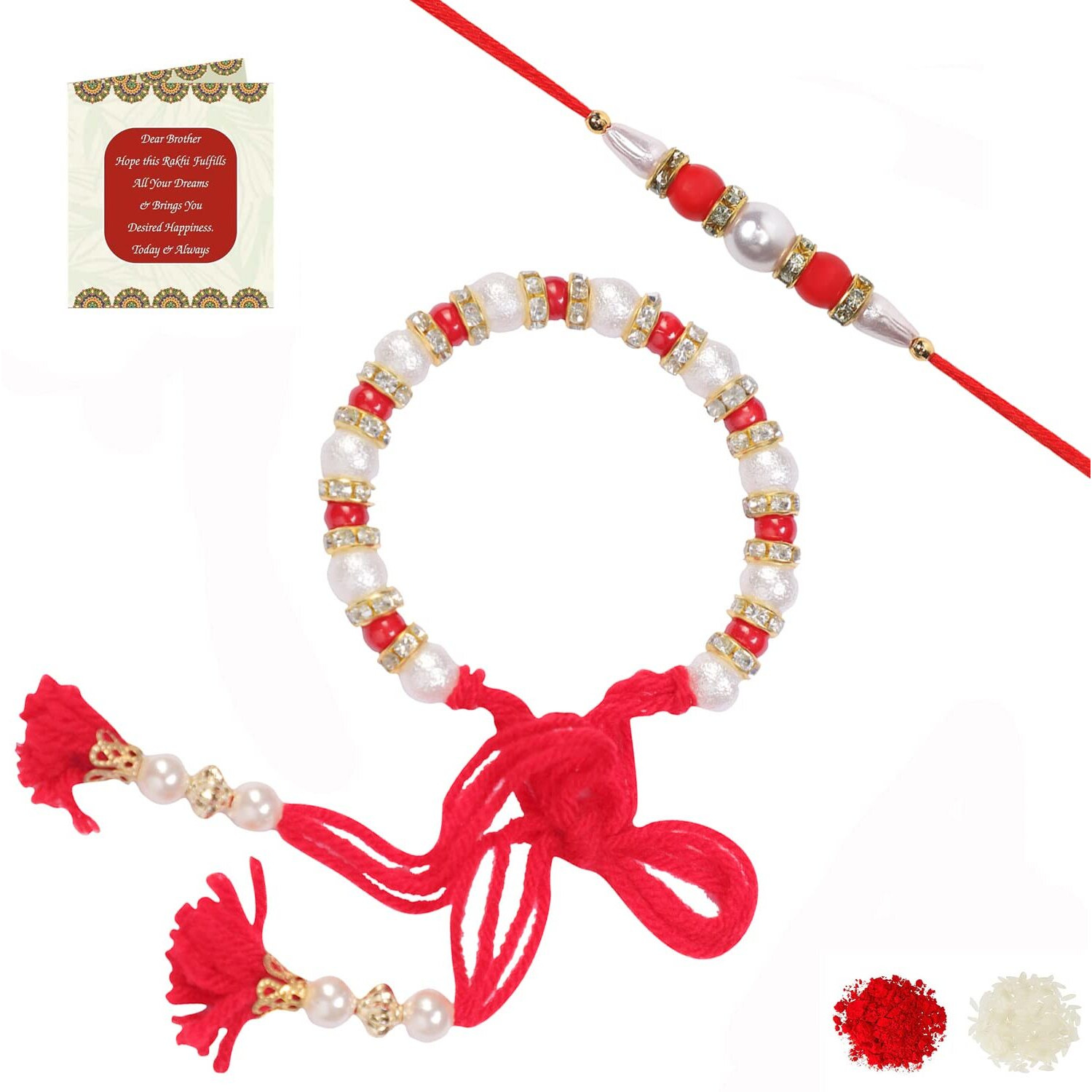 Riddhika Ventures Traditional Ram Rakhi (Set of 2), God Shravan Pooja Kit Along with Shravan Pooja Wall Sticker (Set of 2), Roli, Chawal and Greeting Card (K16V1)
