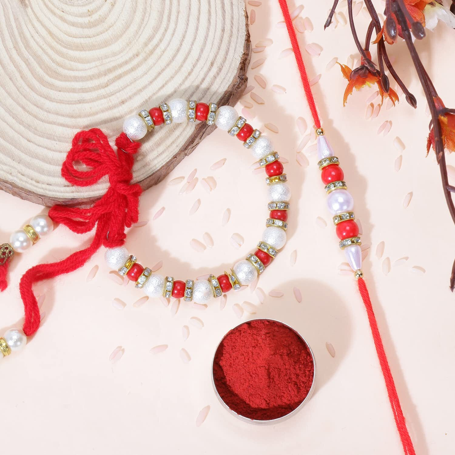Riddhika Ventures Traditional Ram Rakhi (Set of 2), God Shravan Pooja Kit Along with Shravan Pooja Wall Sticker (Set of 2), Roli, Chawal and Greeting Card (K16V1)