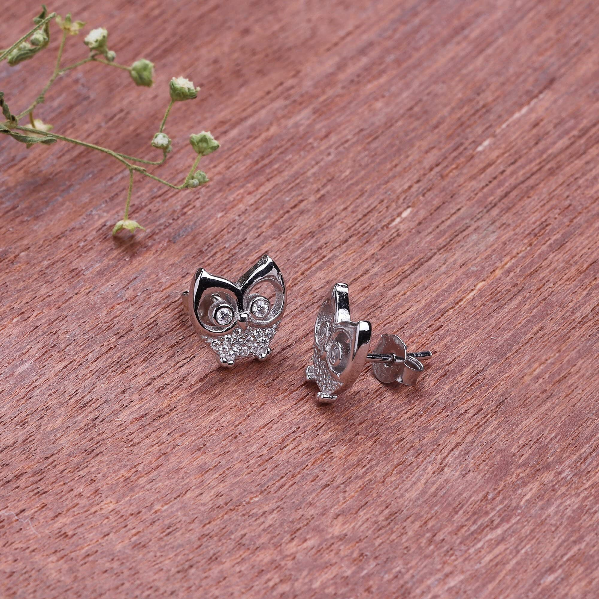 GIVA 925 Silver Anushka Sharma Sparkling Owl Earrings | Rakhi Rakshabandhan Gift for Sister Bhabhi, Gifts for Women & Girls | With Certificate of Authenticity and 925 Stamp | 6 Month Warranty*