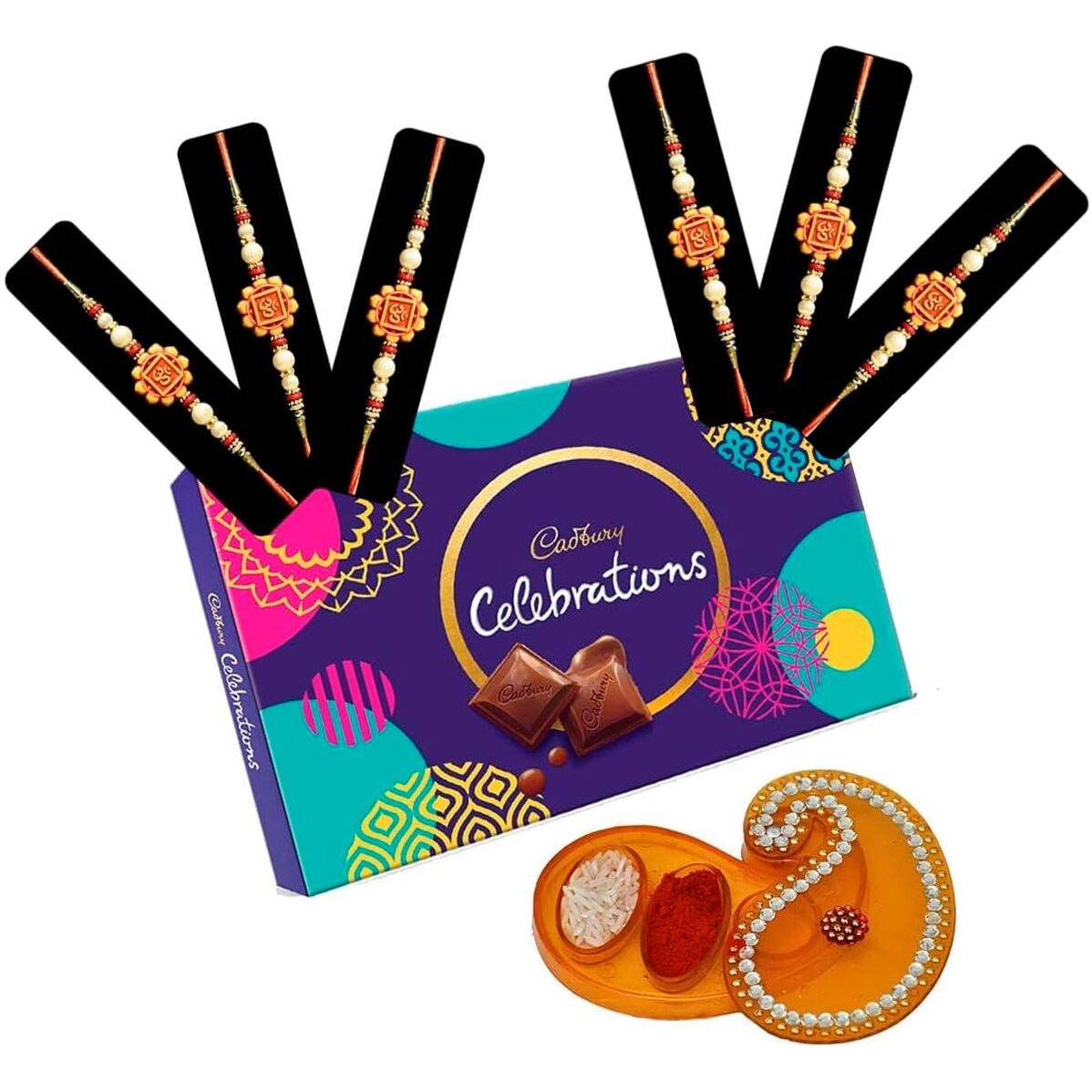 Saugat Traders OM Rakhi for Beloved Brother Set of 6 with Chocolate Pack - Handmade Exclusive Rakhi for Bhaiya - Exclusive Rakhi for Bhai - Premium Rakhi with Roli Chawal Chopra
