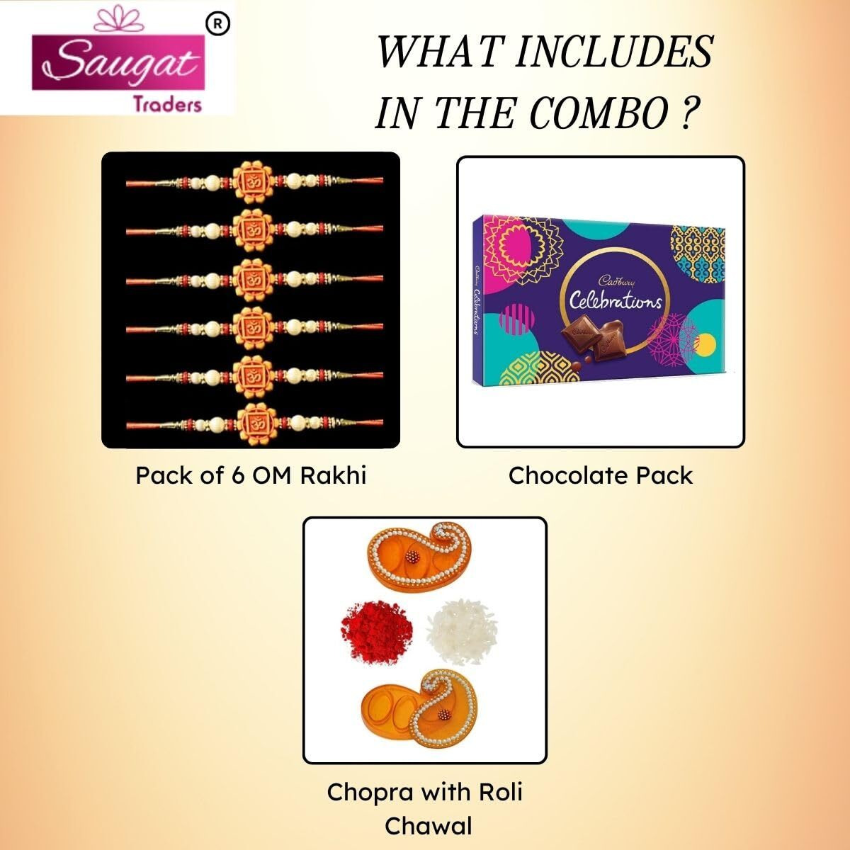 Saugat Traders OM Rakhi for Beloved Brother Set of 6 with Chocolate Pack - Handmade Exclusive Rakhi for Bhaiya - Exclusive Rakhi for Bhai - Premium Rakhi with Roli Chawal Chopra