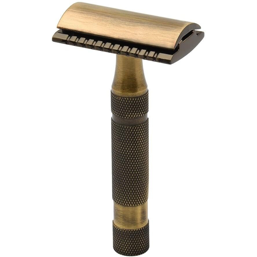 Pearl Shaving Premium Reusable Double Edge Safety Razor - Precision Shaving, Eco-Friendly, Gentle on Skin, Antique Brass Finish, Mens Shaving Kit, Rakhi Gift Option