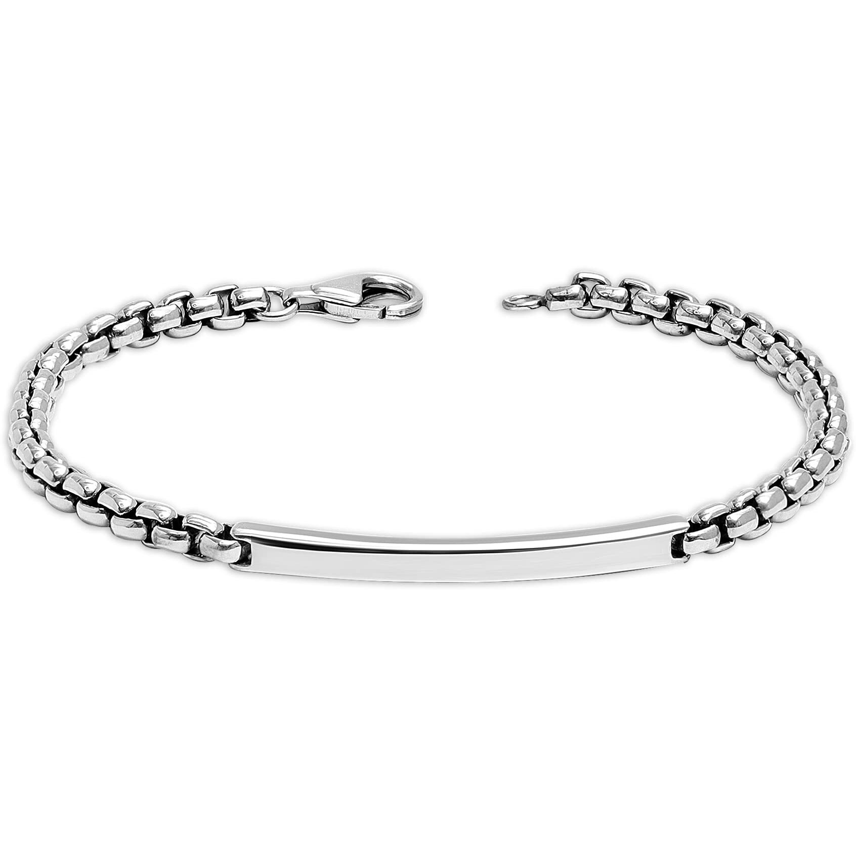 LeCalla 925 Sterling Silver BIS Hallmarked Round Box Chain ID Bracelet for Men and Boys 9 Inches | Rakhi for Brother
