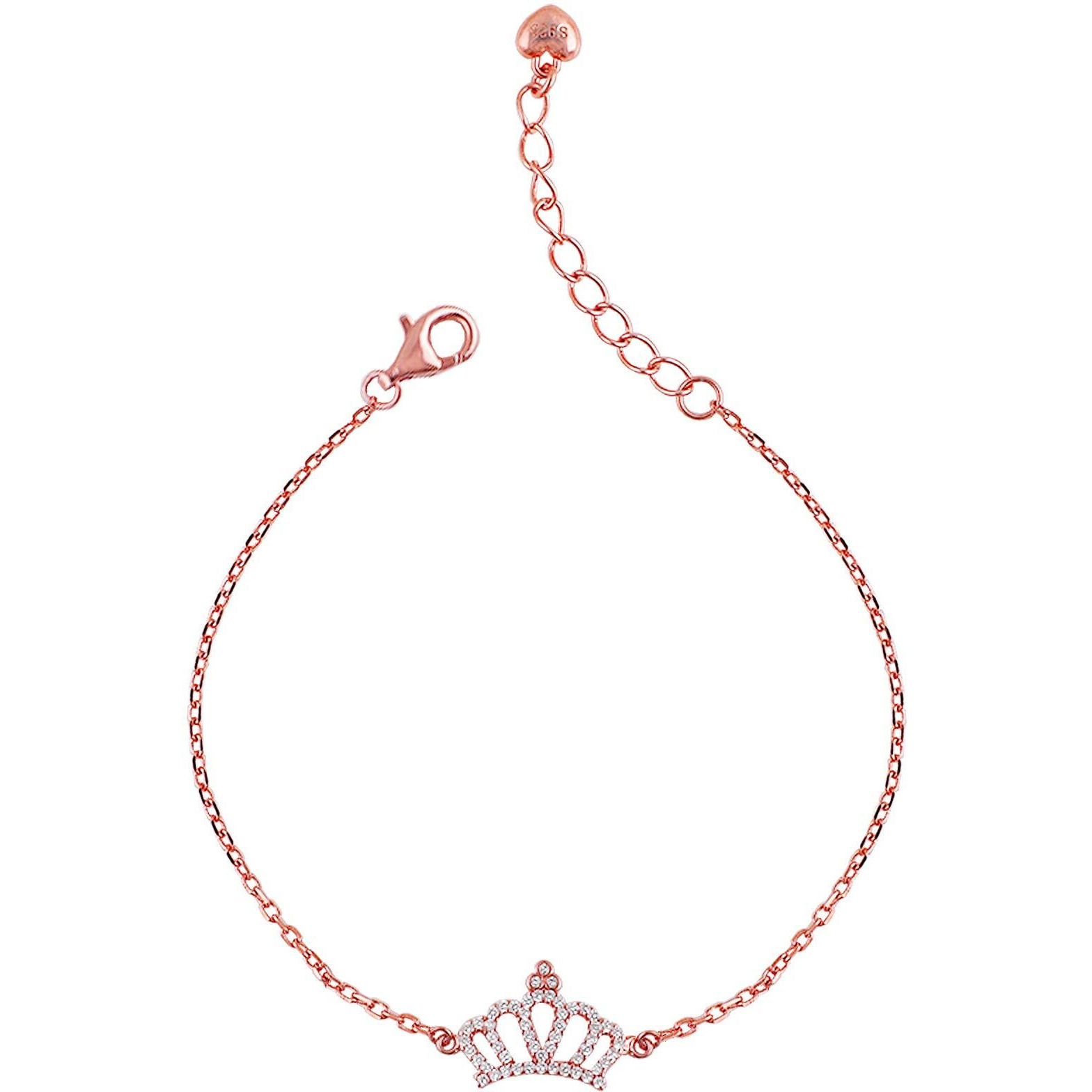 GIVA 925 Silver Rose Gold Anjalis Queen Crown Bracelet,Adjustable Rakhi Rakshabandhan Gift For Sister Bhabhi,Gifts For Women & Girls|With Certificate Of Authenticity And 925 Stamp|6 Month Warranty*
