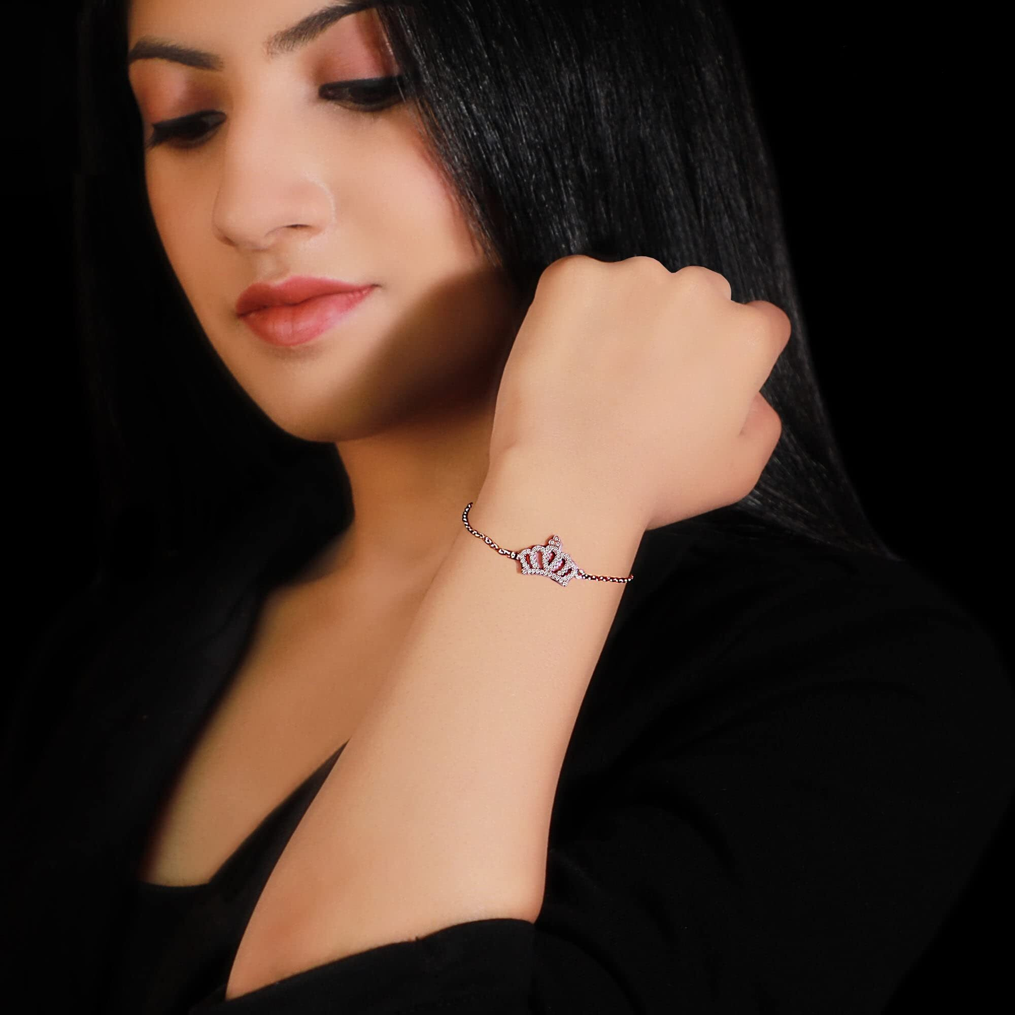 GIVA 925 Silver Rose Gold Anjalis Queen Crown Bracelet,Adjustable Rakhi Rakshabandhan Gift For Sister Bhabhi,Gifts For Women & Girls|With Certificate Of Authenticity And 925 Stamp|6 Month Warranty*