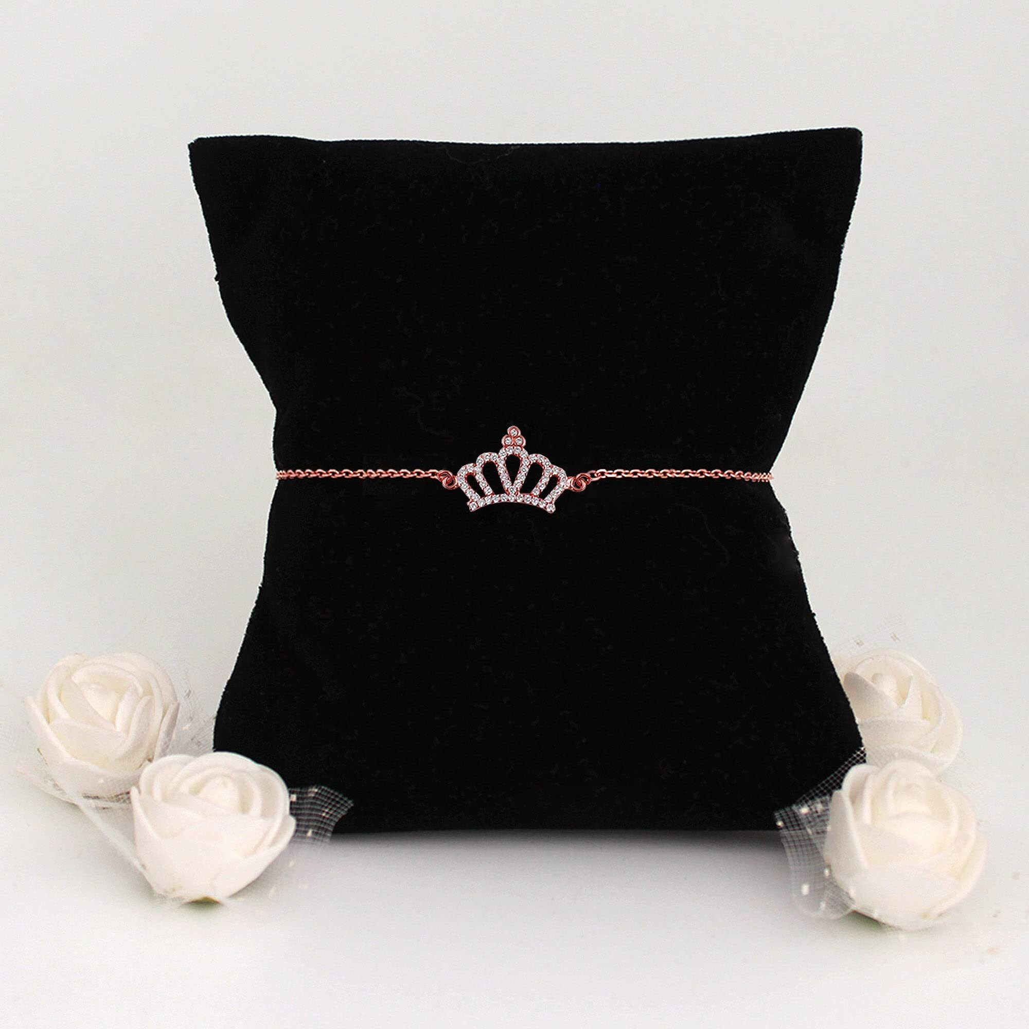 GIVA 925 Silver Rose Gold Anjalis Queen Crown Bracelet,Adjustable Rakhi Rakshabandhan Gift For Sister Bhabhi,Gifts For Women & Girls|With Certificate Of Authenticity And 925 Stamp|6 Month Warranty*