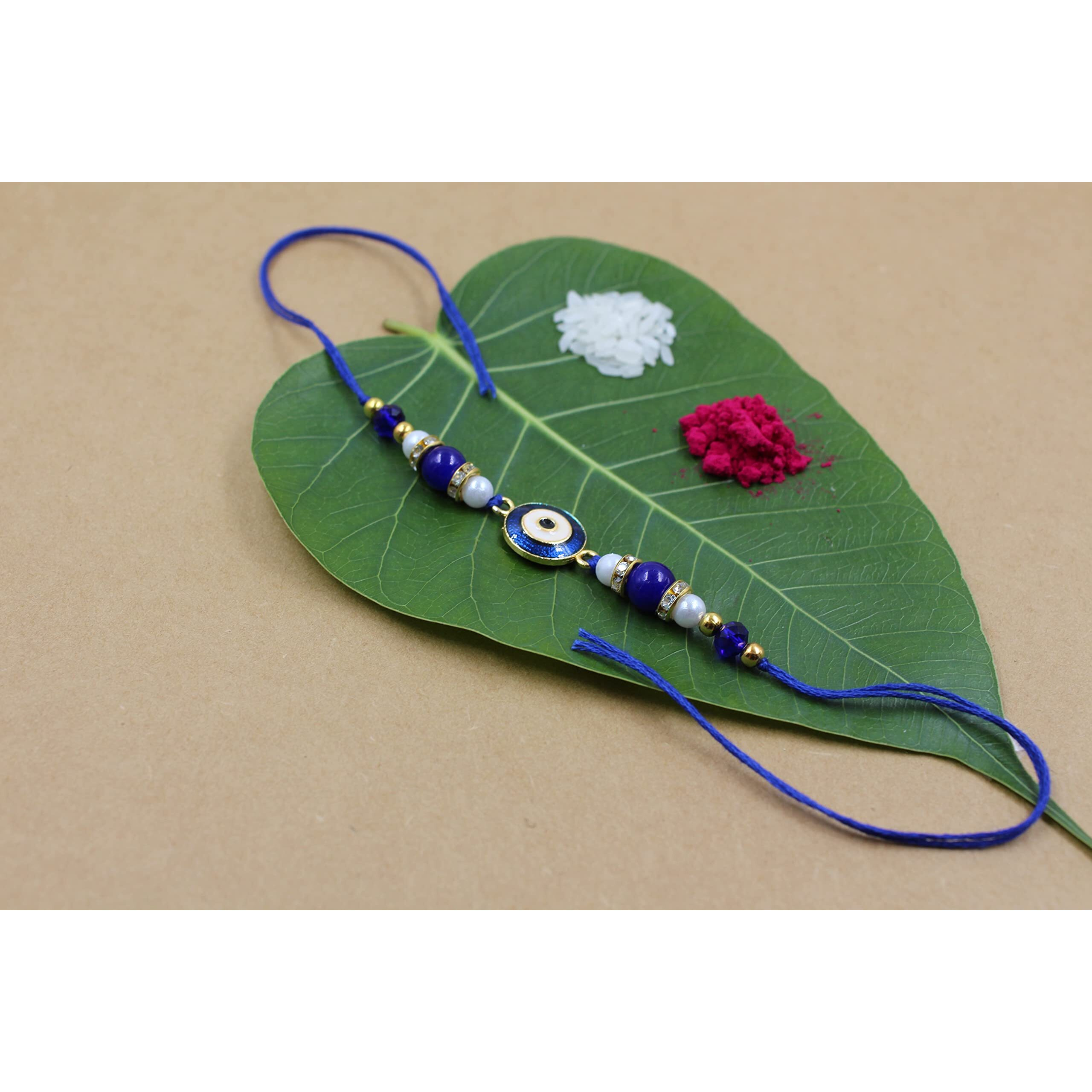 Prapti Handicrafts Evil Eyes Rakhis For Brother Designer Bracelet For Bhai Bhabhi Rakhi/Nazar Battu With Roli Chawal (Pack Of 2) For Unisex Adult