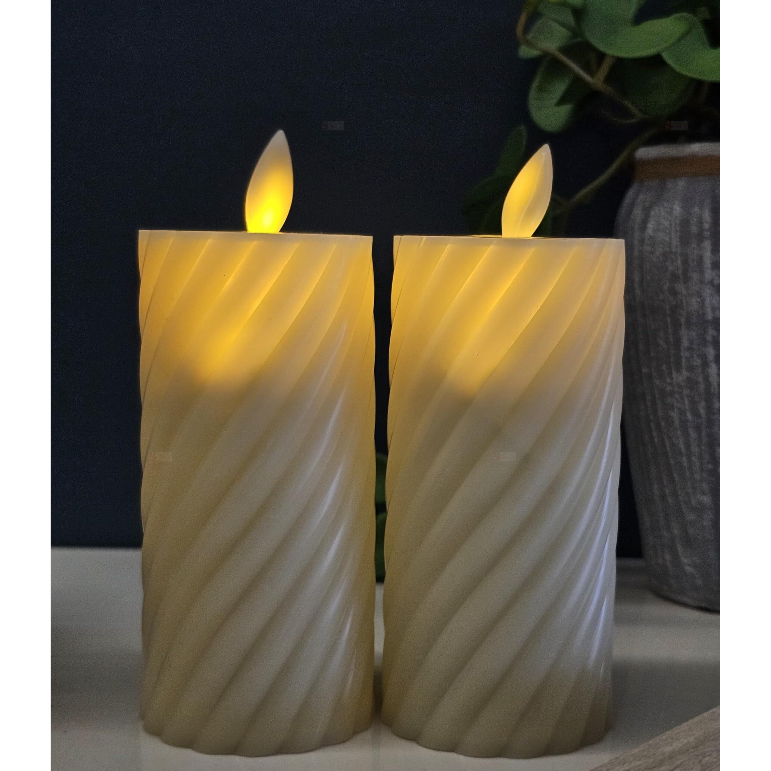 SATYAM KRAFT 2 Pcs Flameless and Smokeless Decorative Plastic Candles Led Tea Light Candle Perfect for Gifting,Home Decor, Ganpati mandap Decor, Room,Rakhi (Yellow)(11 cm Height)(Pack of 2)(Model 2)