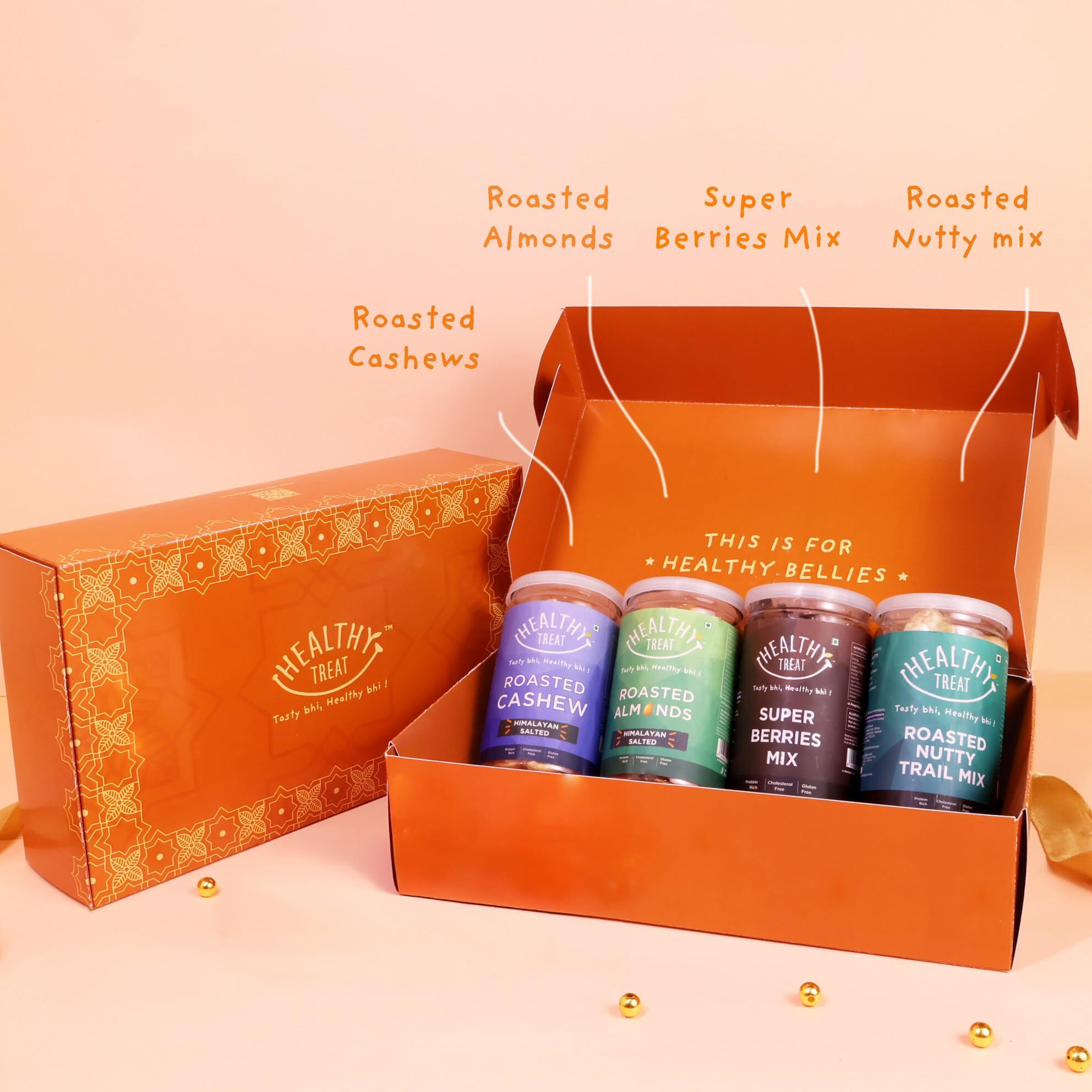 Healthy Treat Delight Rakhi Gift Hamper | Roasted Dry-Fruits Gift Pack | A pair of Rakhi, Roli Chawal, Rakhi Cards | Rakhi gifts for Brother and Sister | The Ultimate Assorted Rakhi Gift Hamper | Raksha Bandhan Gift Hamper