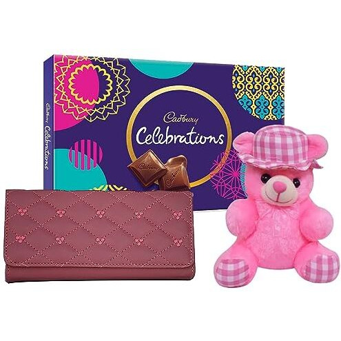 Saugat Traders Rakhi Gift For Sister - Soft Toy, Celebration Chocolate Box & Womens Wallet - Gift For Sister On Rakshabandhan-Birthday Gift For Daughter-Best Friend-Elder Sister