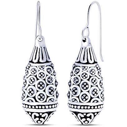 Charmsy Womens 925 Sterling-Silver BIS Hallmarked Jewelry Light-Weight Antique Filigree Drop Dangle Earrings | Rakhi Gift for Sister