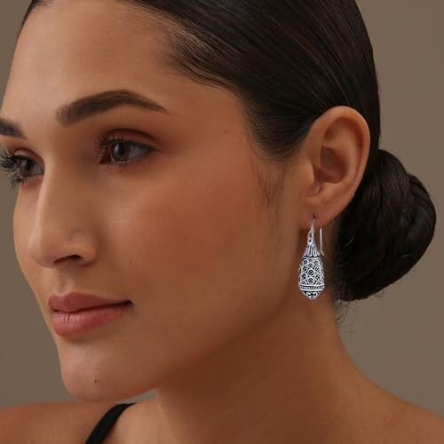Charmsy Womens 925 Sterling-Silver BIS Hallmarked Jewelry Light-Weight Antique Filigree Drop Dangle Earrings | Rakhi Gift for Sister