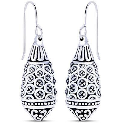 Charmsy Womens 925 Sterling-Silver BIS Hallmarked Jewelry Light-Weight Antique Filigree Drop Dangle Earrings | Rakhi Gift for Sister