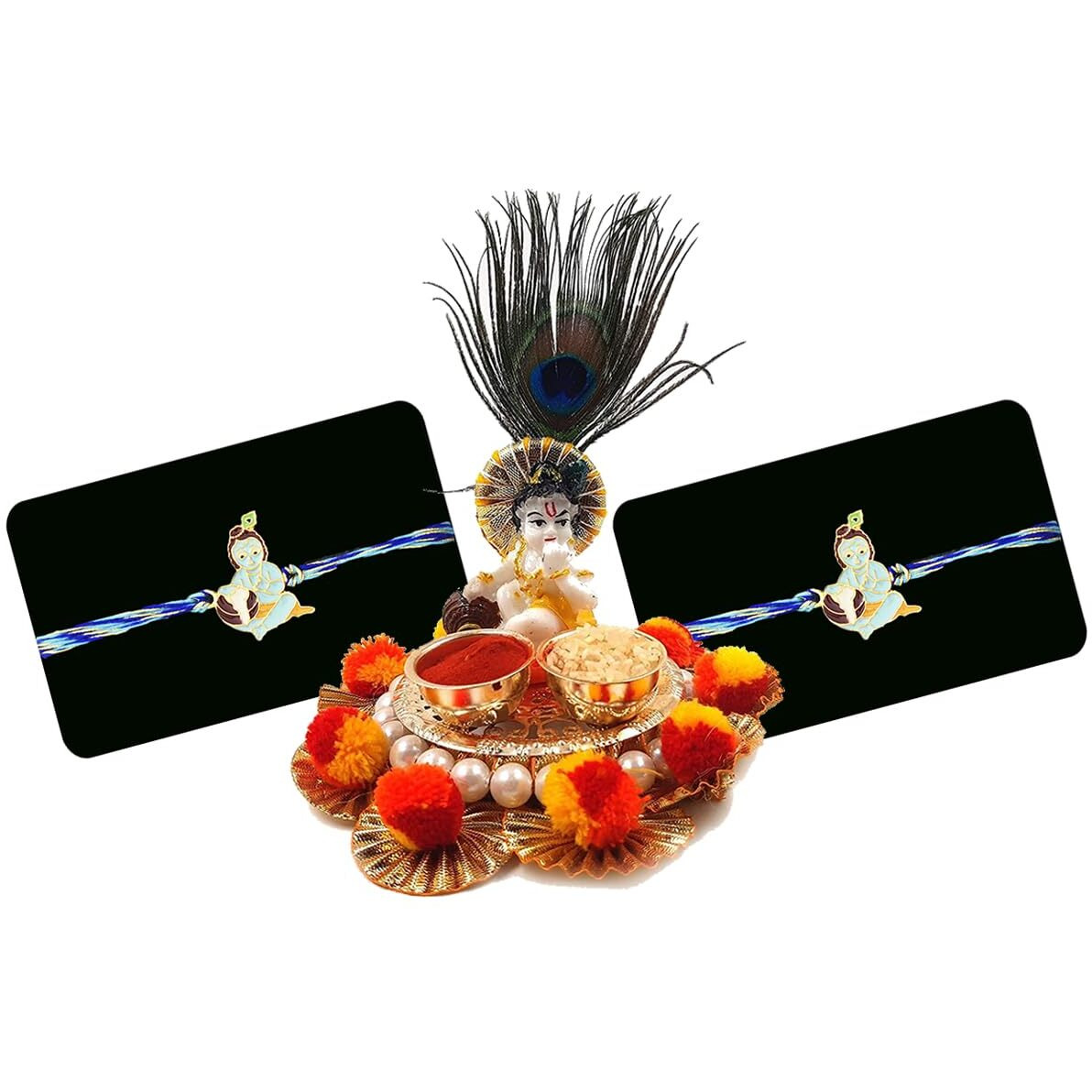 Saugat Traders Traditional Rakhi for Brother with Gift Laddu Gopal Idol Chopra, Roli Chawal Pack, Exclusive - Bal Gopal Rakhi - God - Jaipuri - Younger Brothers Rakhi