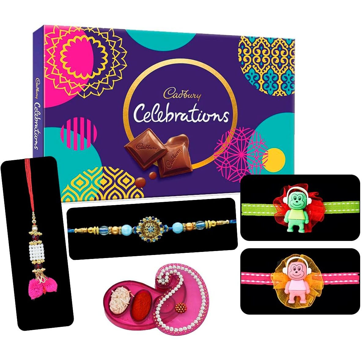 Saugat Traders Rakhi for Bhaiya - 1 Designer Lumba Rakhi for Bhabhi - 2 Cartoon Character Rakhi for Kids - Handmade Rakhi for Bhaiya with Roli Chawal Chopra