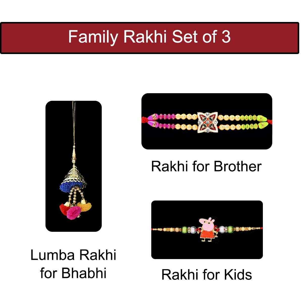 Saugat Traders Designer Rakhi for Bhaiya, Bhabhi and Kids - Chocolate, Raksha Bhandan Greeting Card - Lumba Rakhi for Bhabhi - Cartoon Character Rakhi for Kids - Roli Chawal Chopra Pack