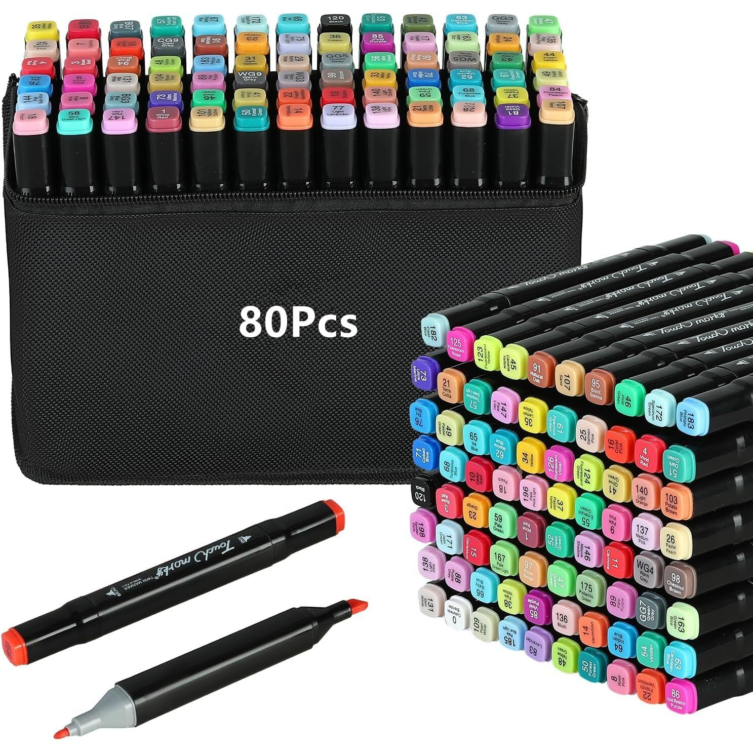 Dravina 80pc Dual Marker Pen Set With Tray & Rakhi Gift for Brother| Fine & Broad Tip Acrylic Marker For Drawing, Colouring, Calligraphy| Alcohol Based Art Markers| Odorless & Non Toxic