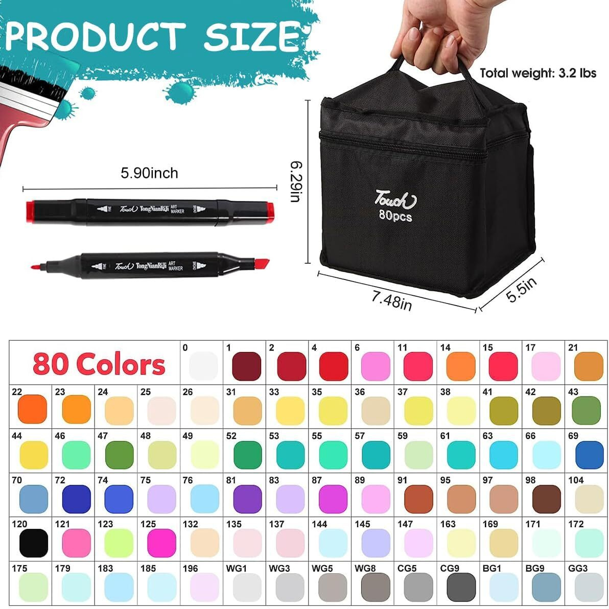 Dravina 80pc Dual Marker Pen Set With Tray & Rakhi Gift for Brother| Fine & Broad Tip Acrylic Marker For Drawing, Colouring, Calligraphy| Alcohol Based Art Markers| Odorless & Non Toxic