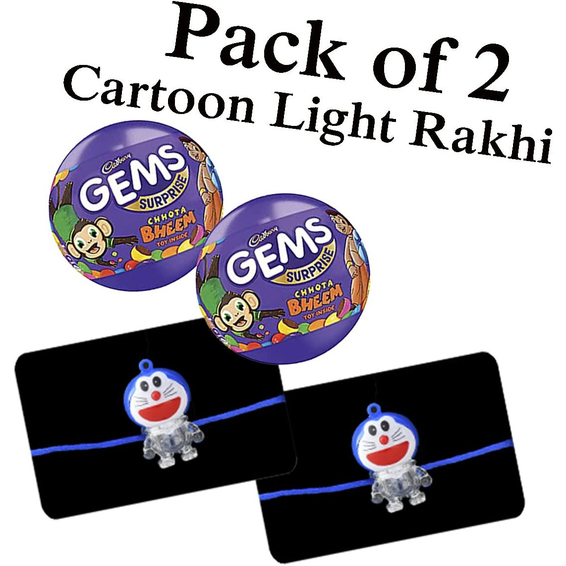 Saugat Traders Rakhi For Kids With Gems Surprise Ball(2 PCS) and Chopra Roli Chawal Pack,Girl-Boy-Cartoon-Combo(Pack of 2)