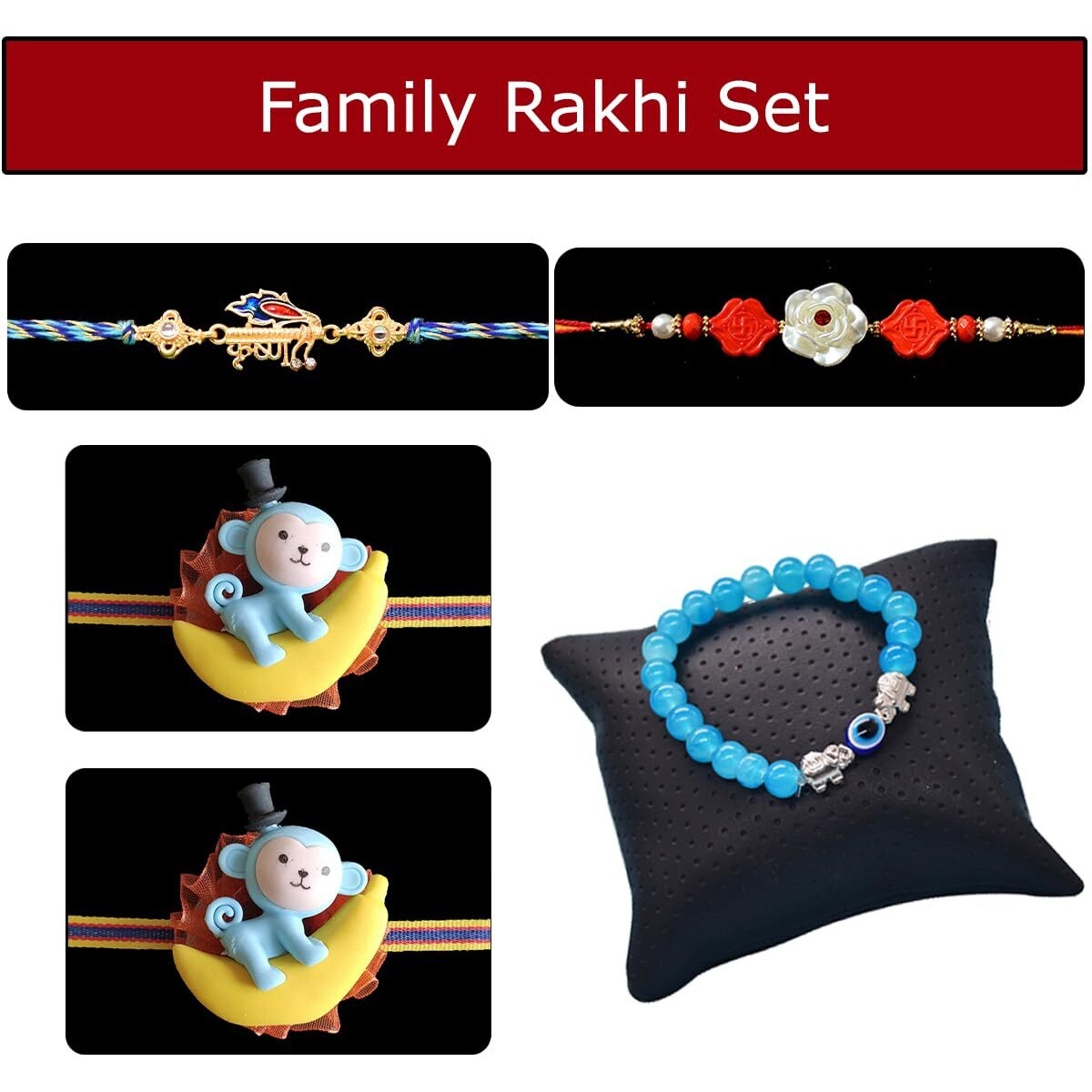 Saugat Traders Rakhi Combo for Bhaiya Bhabhi and Kids - Designer Bracelet with Celebration Chocolate with Roli Chawal and Chopra - Handmade Rakhi - Exclusive Rakhi for Bhai