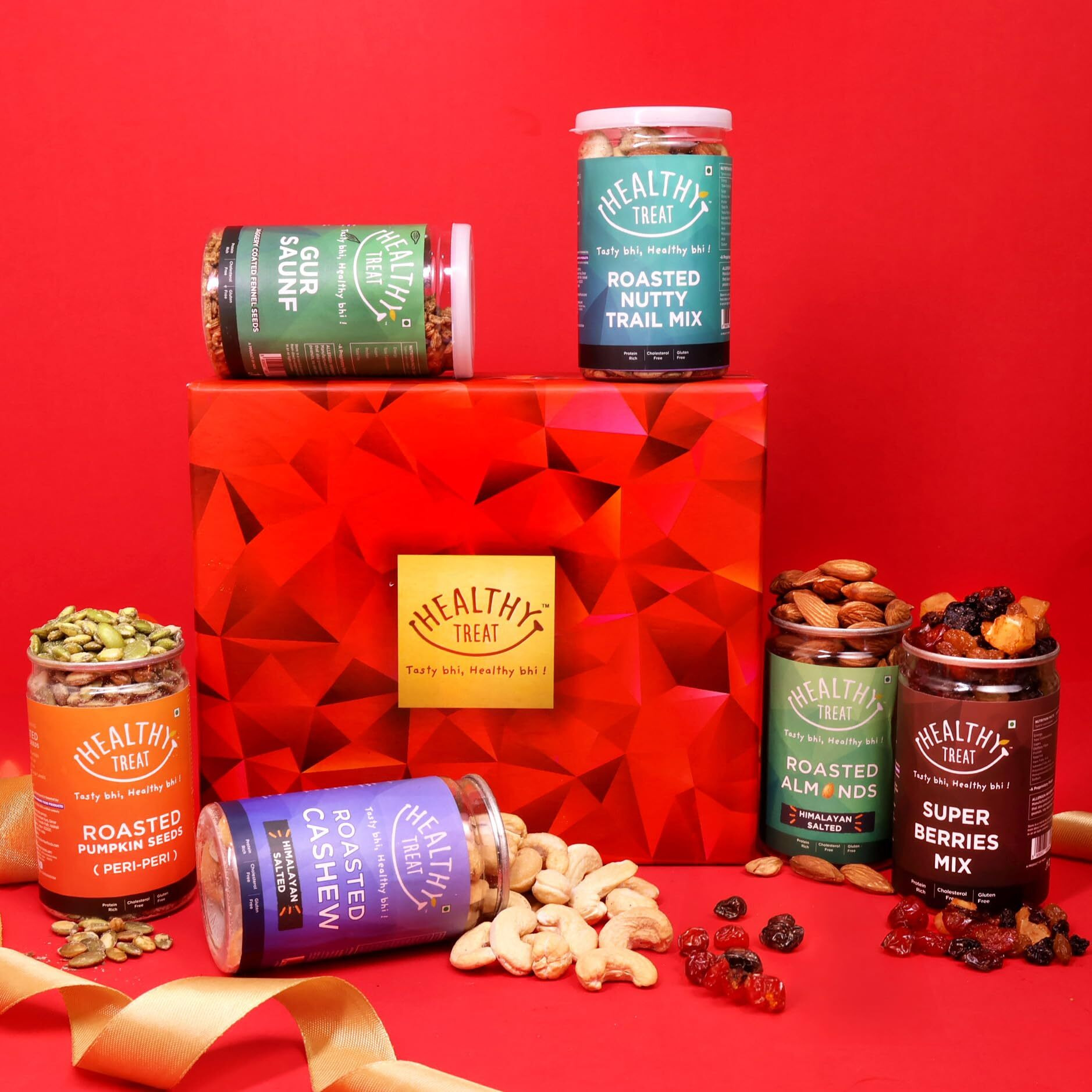 Healthy Treat Royal Rakhi Gift Hamper | Roasted Dry-Fruits & Nuts Gift Pack | A pair of Rakhi, Roli Chawal, Rakhi Cards | Rakhi gifts for Brother and Sister | The Ultimate Assorted Rakhi Gift Hamper | Raksha Bandhan Gift Hamper