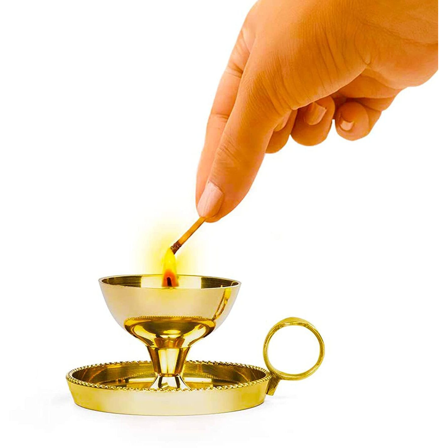 True Decor 6 Inches Brass Akhand Diya Medium Size Akhand Jyot Diya with Borosilicate Glass Cover Brass Diya for Puja with Handle