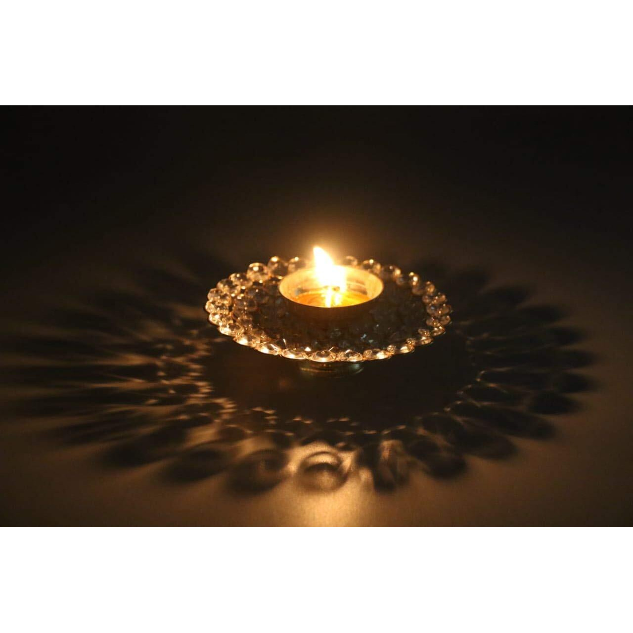 Brass Akhand Diya Oil Lamp for Puja - Large Round Crystal Deepak for Home Office Pooja Articles Decor ( Large 6.25 X 2.25 Inch)