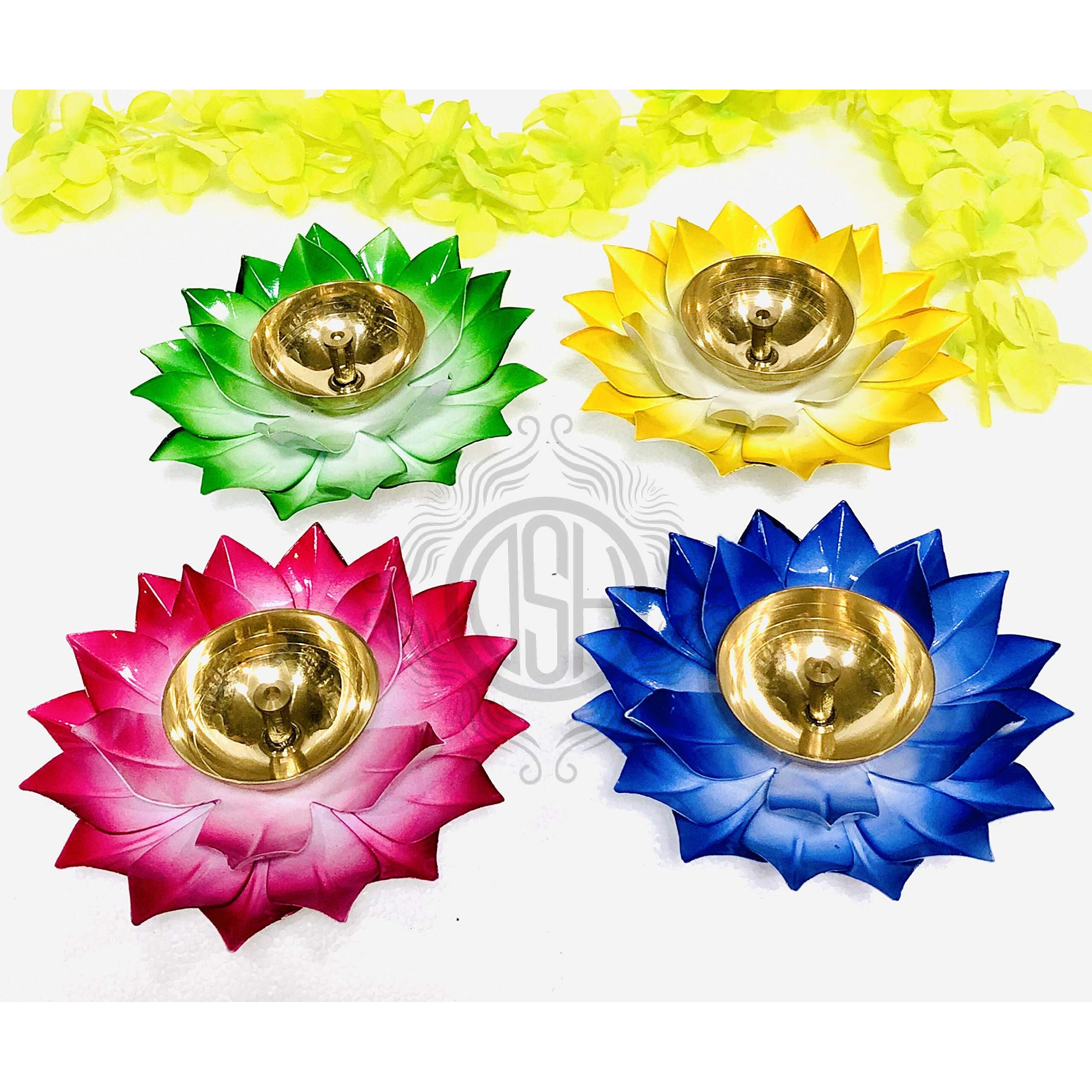 DSH Brass Lotus/Kamal Design Diya Deepak Gift Pack | Akhand Jyot | Arti Poojan Temple Home Dcor (Pink)