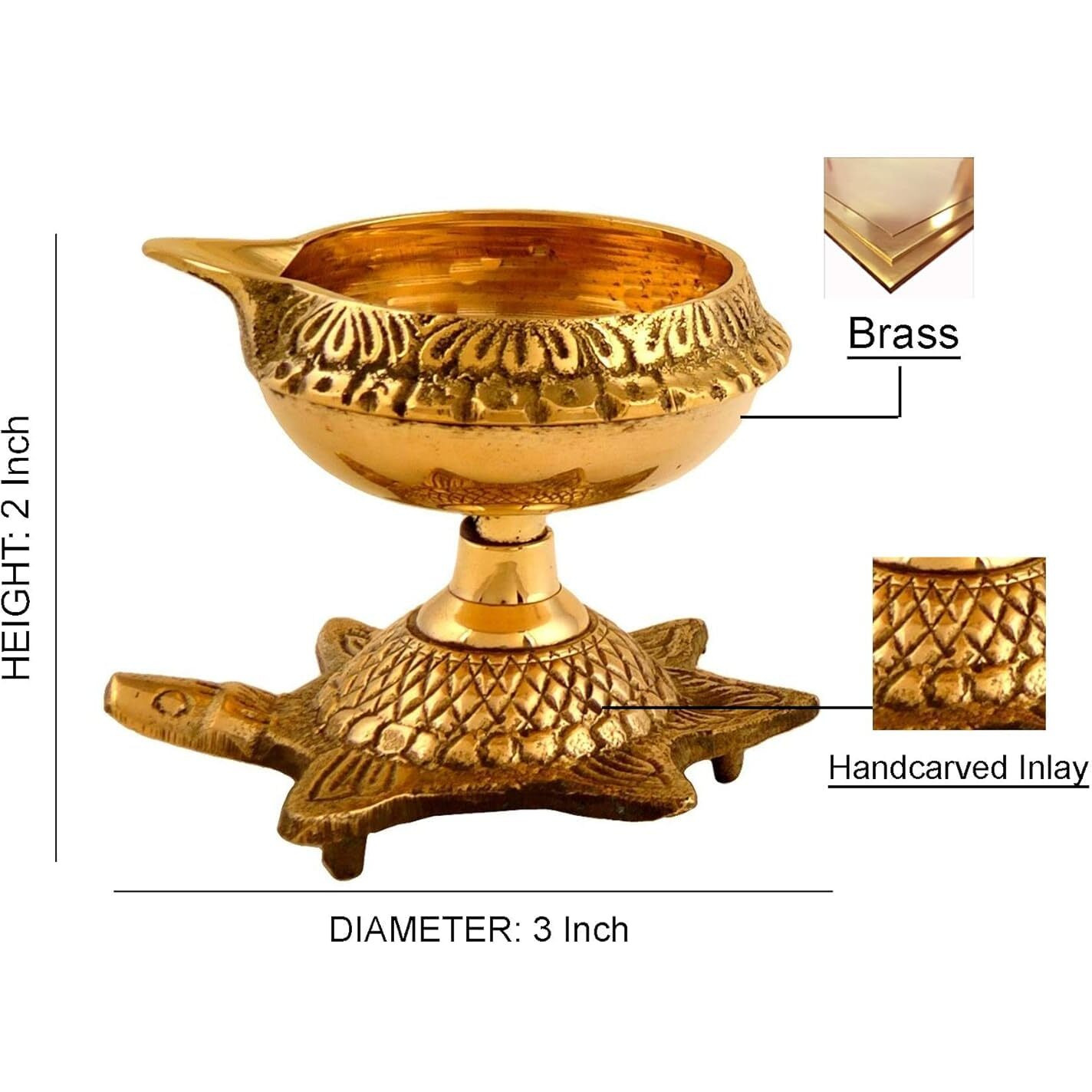 True Decor Brass Kuber Kachua Diya Kuber Diyas for Puja Brass Diya for Decoration Pack of 2 (Height 2 Inch)