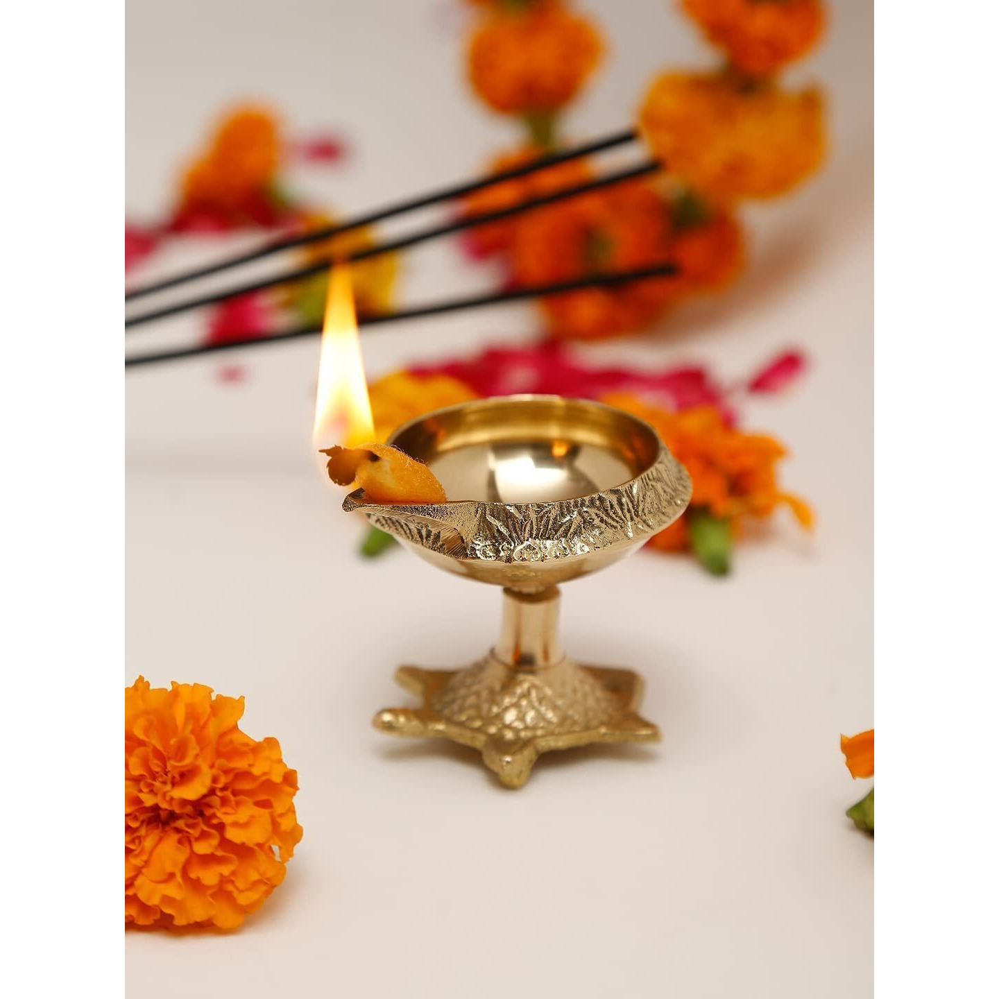 True Decor Brass Kuber Kachua Diya Kuber Diyas for Puja Brass Diya for Decoration Pack of 2 (Height 2 Inch)