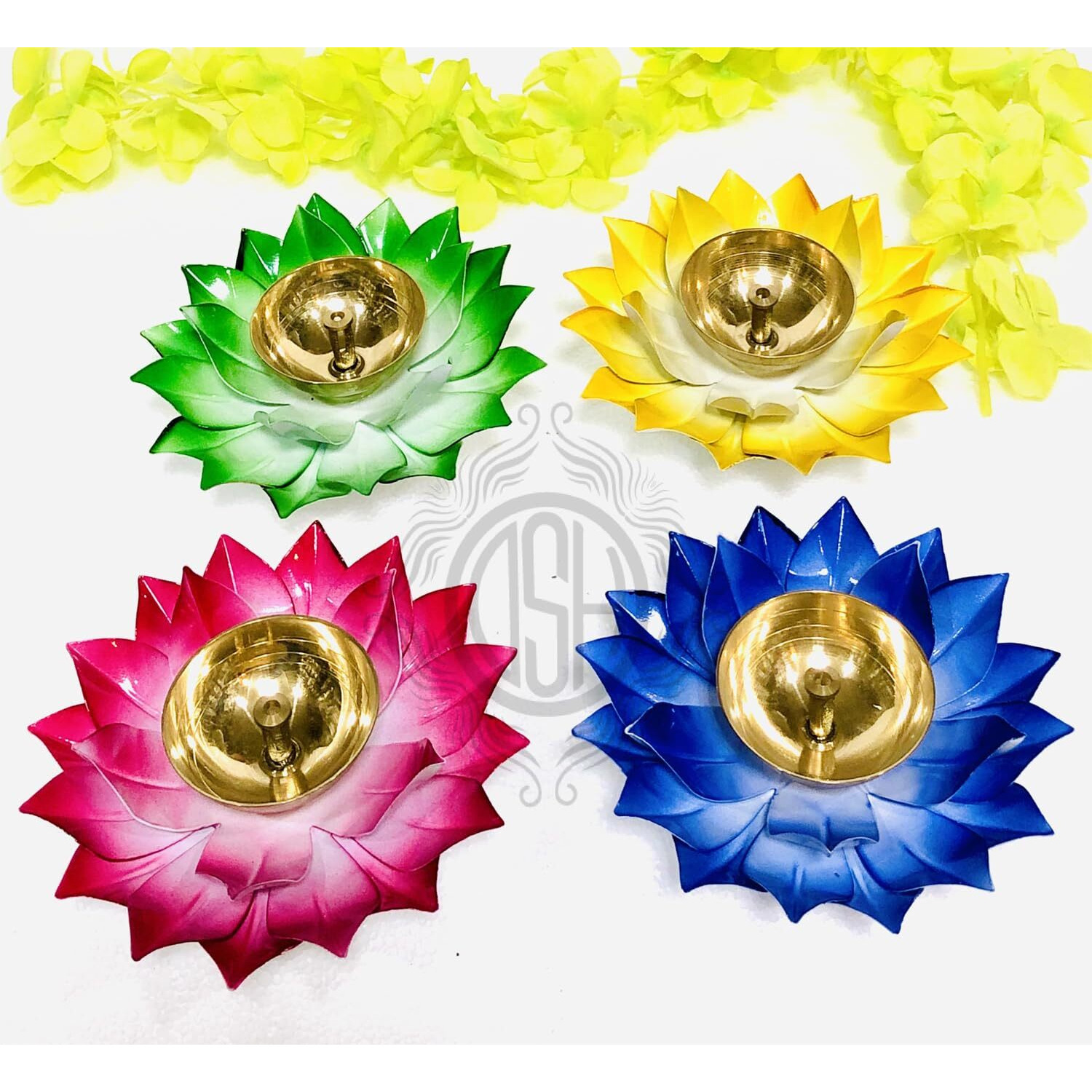 DSH Brass Lotus/Kamal Design Diya Deepak | Akhand Jyot | Arti Poojan Temple Home Decor (Blue)