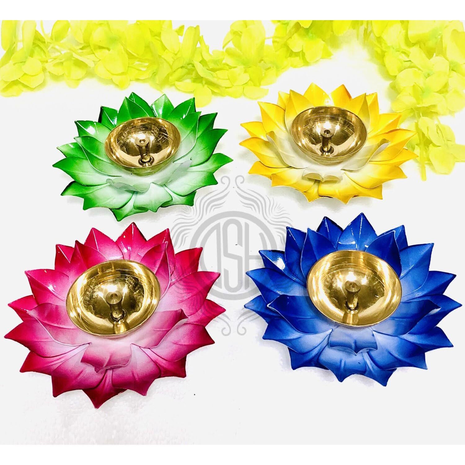 DSH Brass Lotus/Kamal Design Diya Deepak | Akhand Jyot | Arti Poojan Temple Home Decor (Green)