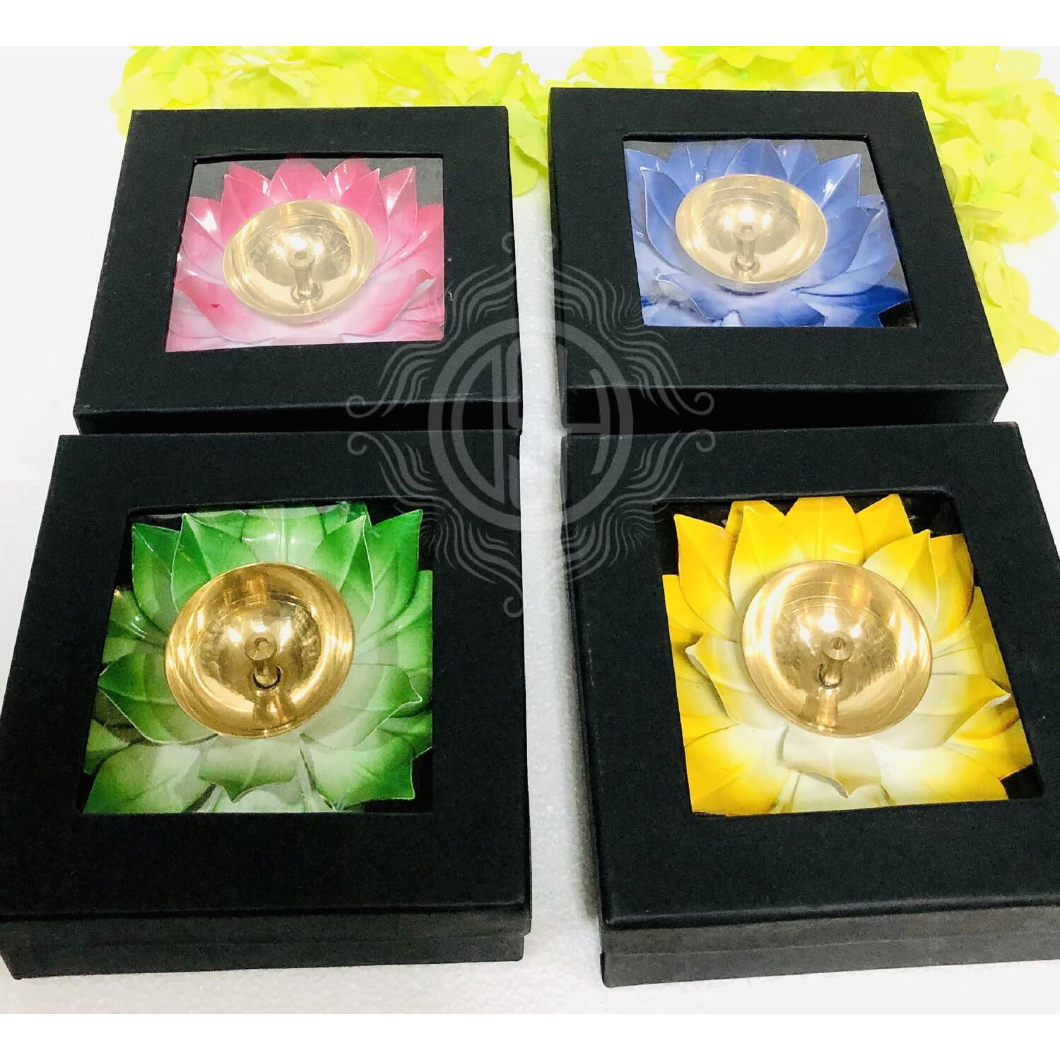 DSH Brass Lotus/Kamal Design Diya Deepak | Akhand Jyot | Arti Poojan Temple Home Decor (Green)