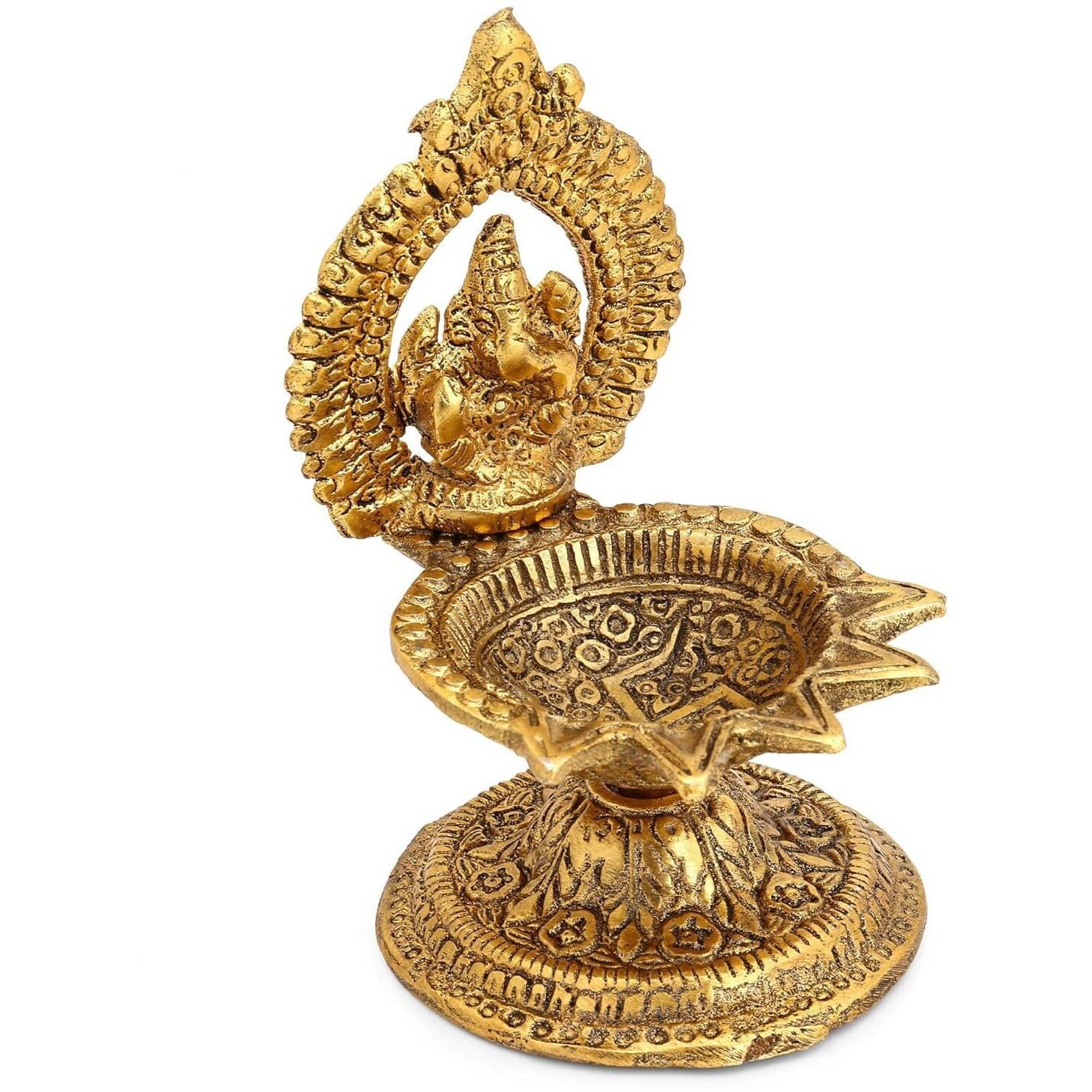 Chhariya Crafts Ganesha Diya for Home and Office Temple Metal Table Diya for Pooja Room Temple Gift Item (Height 4.5 inch)