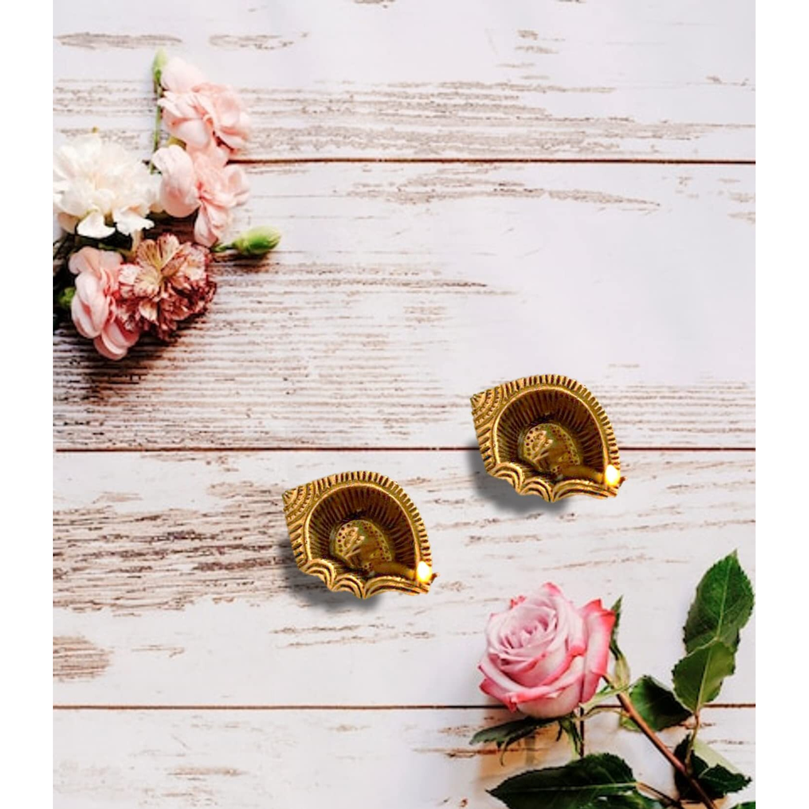 True Decor Brass Om Diya for Puja || Brass Akhand Diya for Diwali Gifting and Home Dcor || Pack of 2 (Antique Gold Finish)