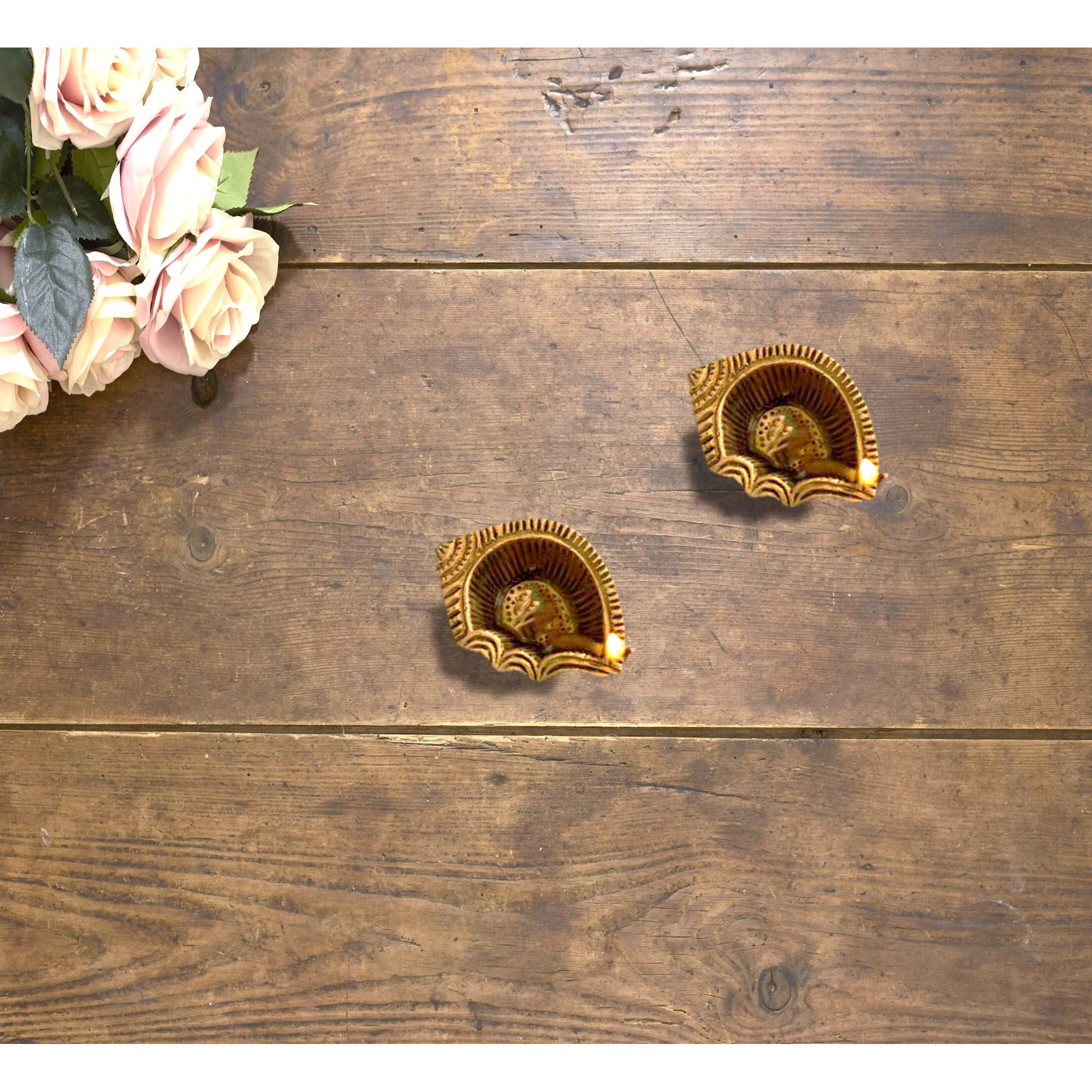True Decor Brass Om Diya for Puja || Brass Akhand Diya for Diwali Gifting and Home Dcor || Pack of 2 (Antique Gold Finish)