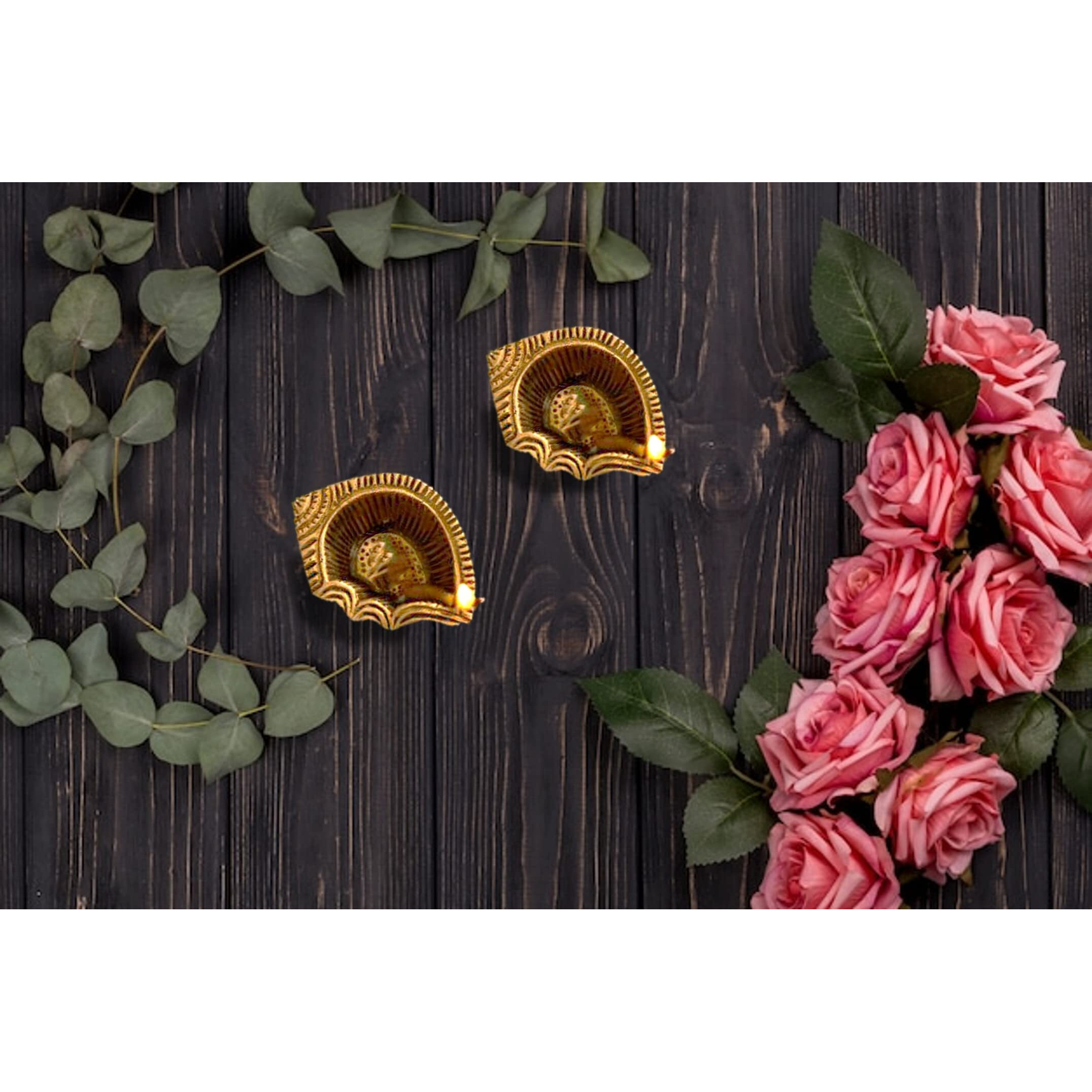 True Decor Brass Om Diya for Puja || Brass Akhand Diya for Diwali Gifting and Home Dcor || Pack of 2 (Antique Gold Finish)