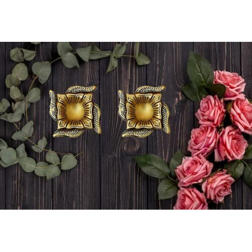 True Decor Brass Swastik Diya for Puja || Brass Akhand Diya for Diwali Gifting and Home Dcor || Pack of 2 (Antique Gold Finish)