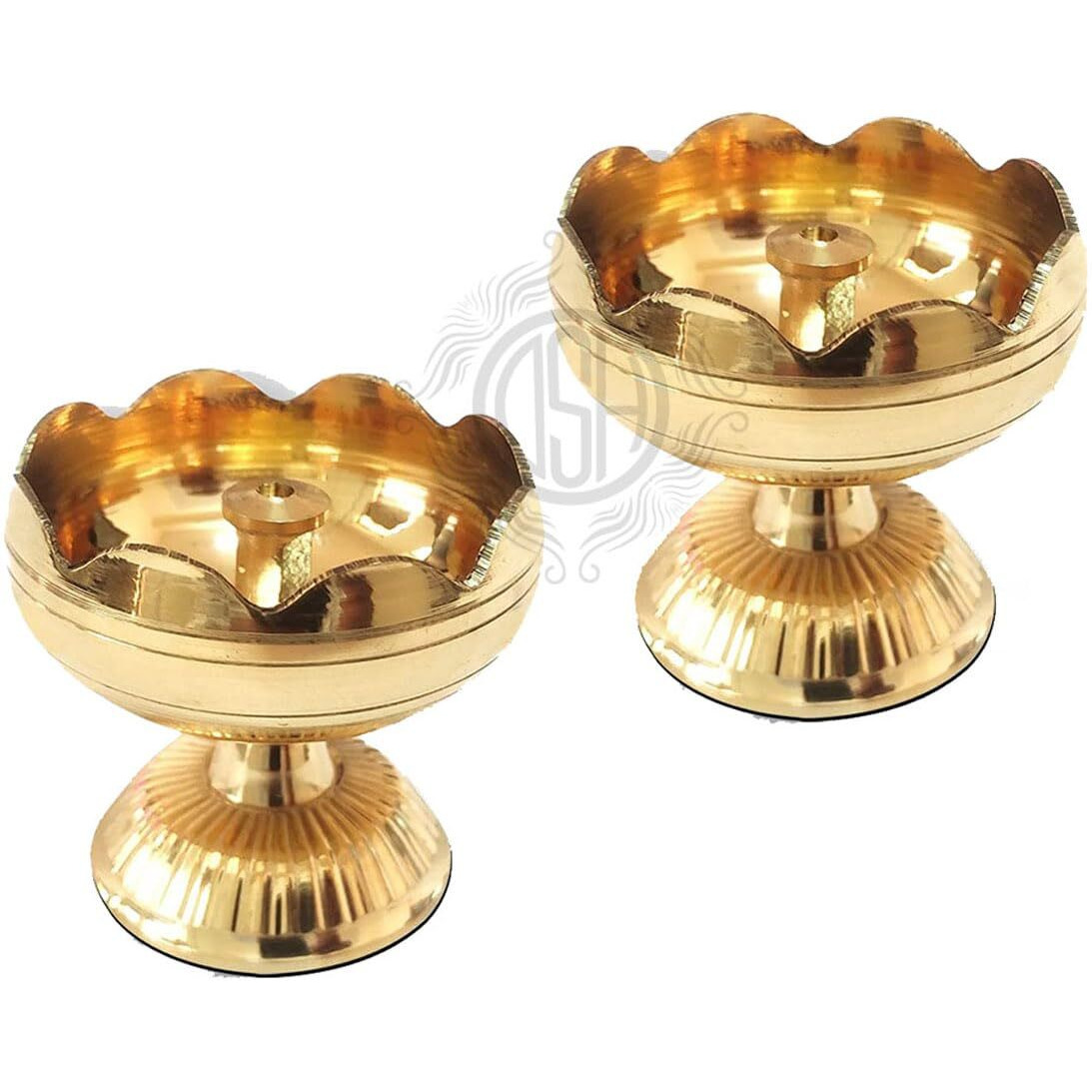 DSH Brass Flower Diya Set of 2 Oil Lamp for Pooja Room Home Decorative Item for Diwali Puja and Gift (2)
