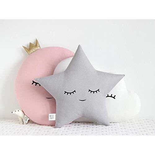 The Purple Tree Cute Cloud Moon Star Cot Cushion (Pack of 3, 16x16 inch, Velvet) Kids Cushion, Soft Toy, Soft Plush Pillow, cot Cushion, Nursery decor, Baby Cushion, Pink and Grey