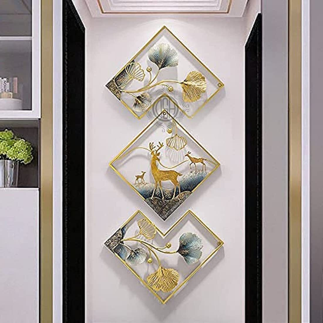 DSH CRAFTING YOUR CURIOSITY Dsh Metal Wall Decor Deer Wall Hanging For Decoration (Dear-Blu-3P)(Multi)