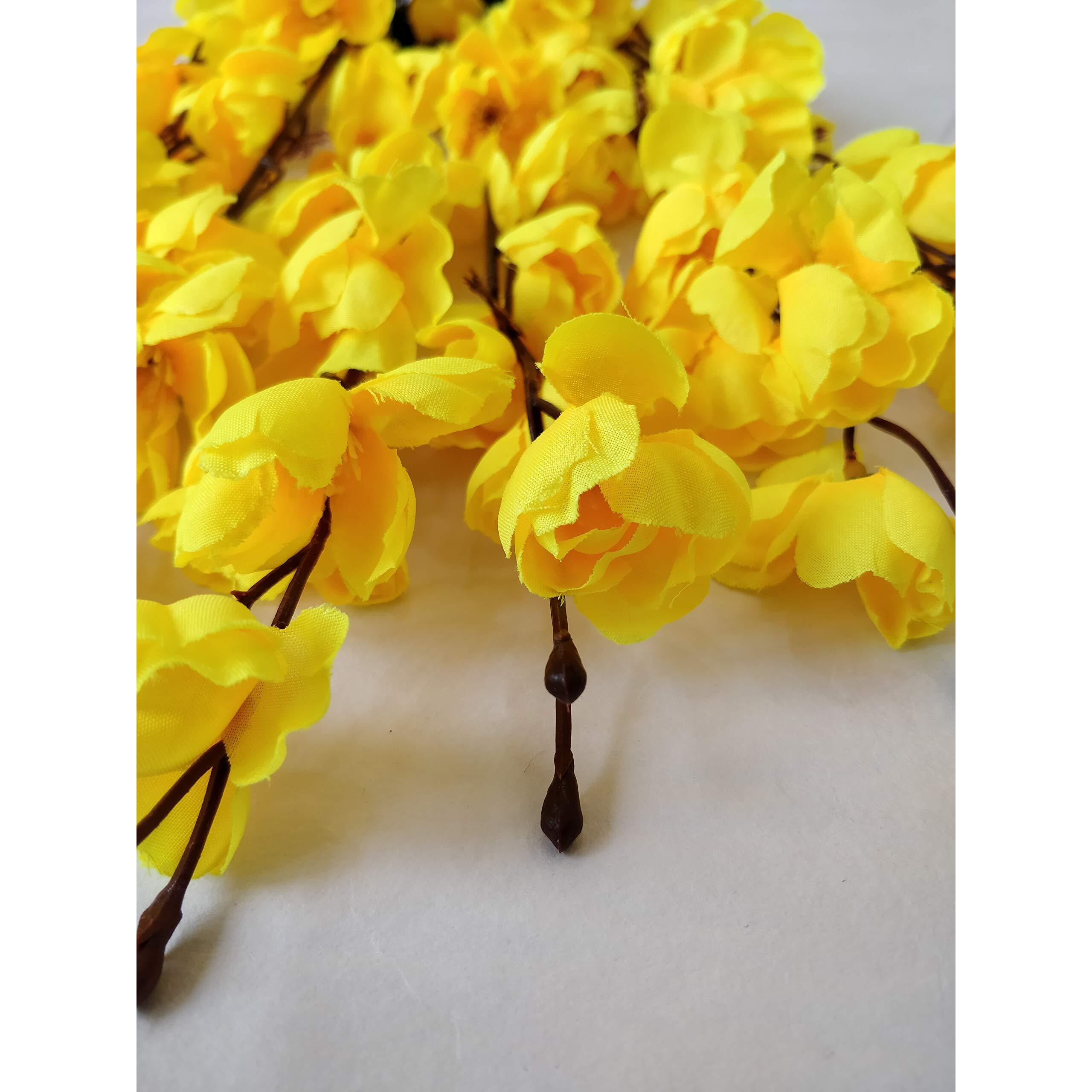 ARTSY Artificial Flowers for Decoration Cherry Blossom Flower Bunch for vase, Home Decor, artificial plant, gift, craft, without vase, Combo, pack of 2 Pieces, Yellow babypink 55 cm height