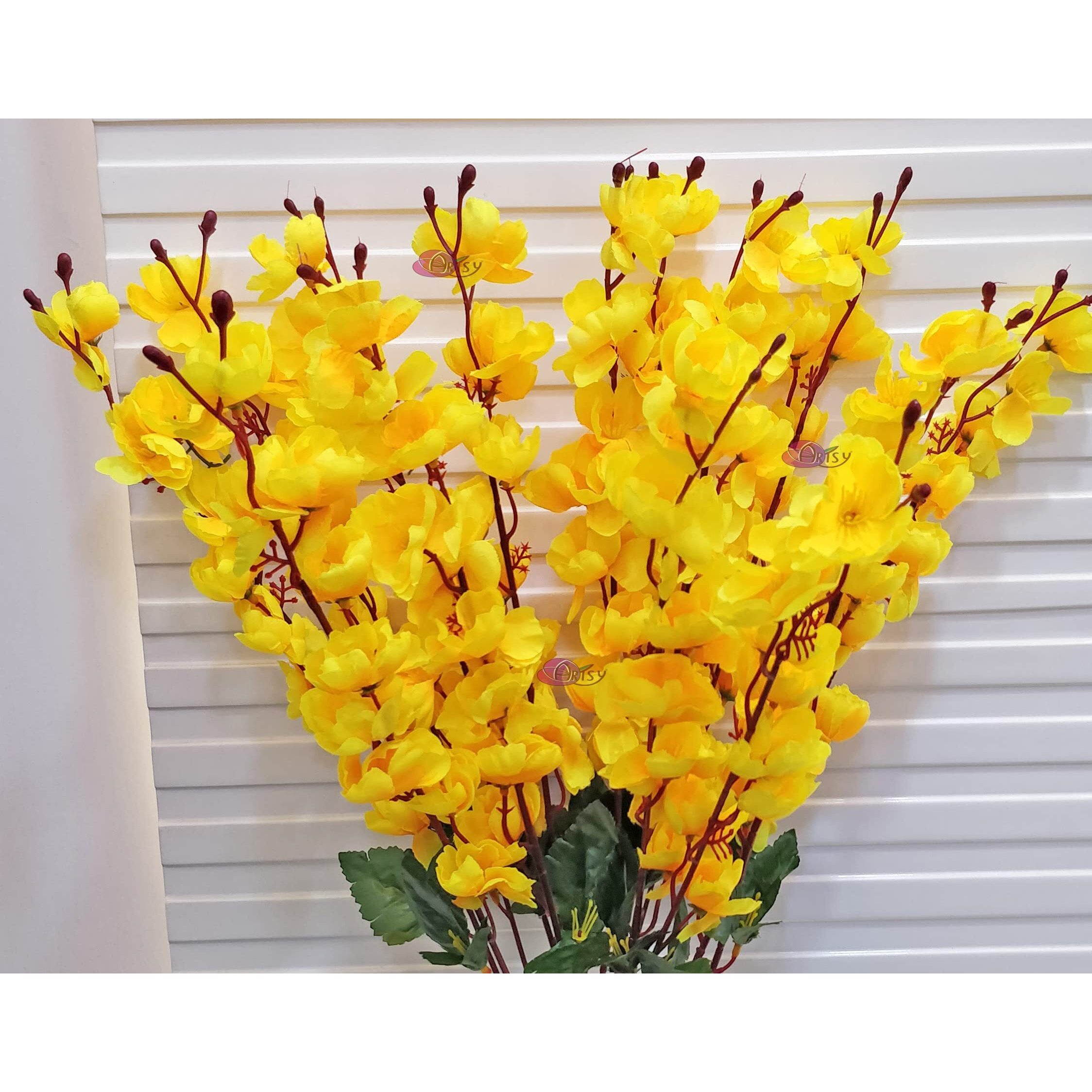 ARTSY Artificial Flowers for Decoration Cherry Blossom Flower Bunch for vase, Home Decor, Office decor, artificial plant, gift, craft, without vase, Combo, pack of 2 Pieces, Yellow 55 cm height