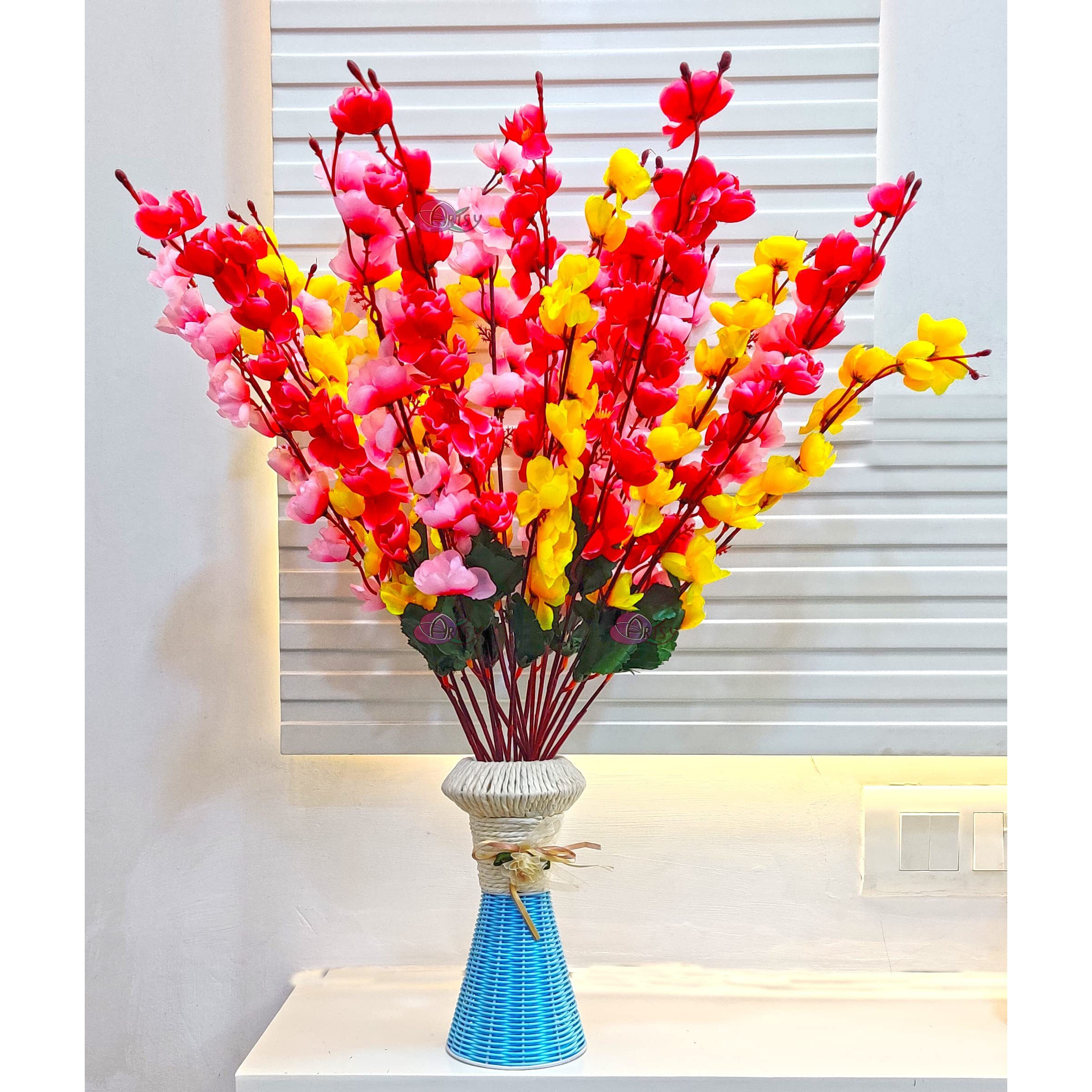 ARTSY Artificial Flowers for Decoration Cherry Blossom Flower Bunch for vase, Home Decor, Office Decor, Artificial Plant, Gift, Craft, Without vase, Combo, Pack of 3 Pieces, 55 cm Height, Assorted