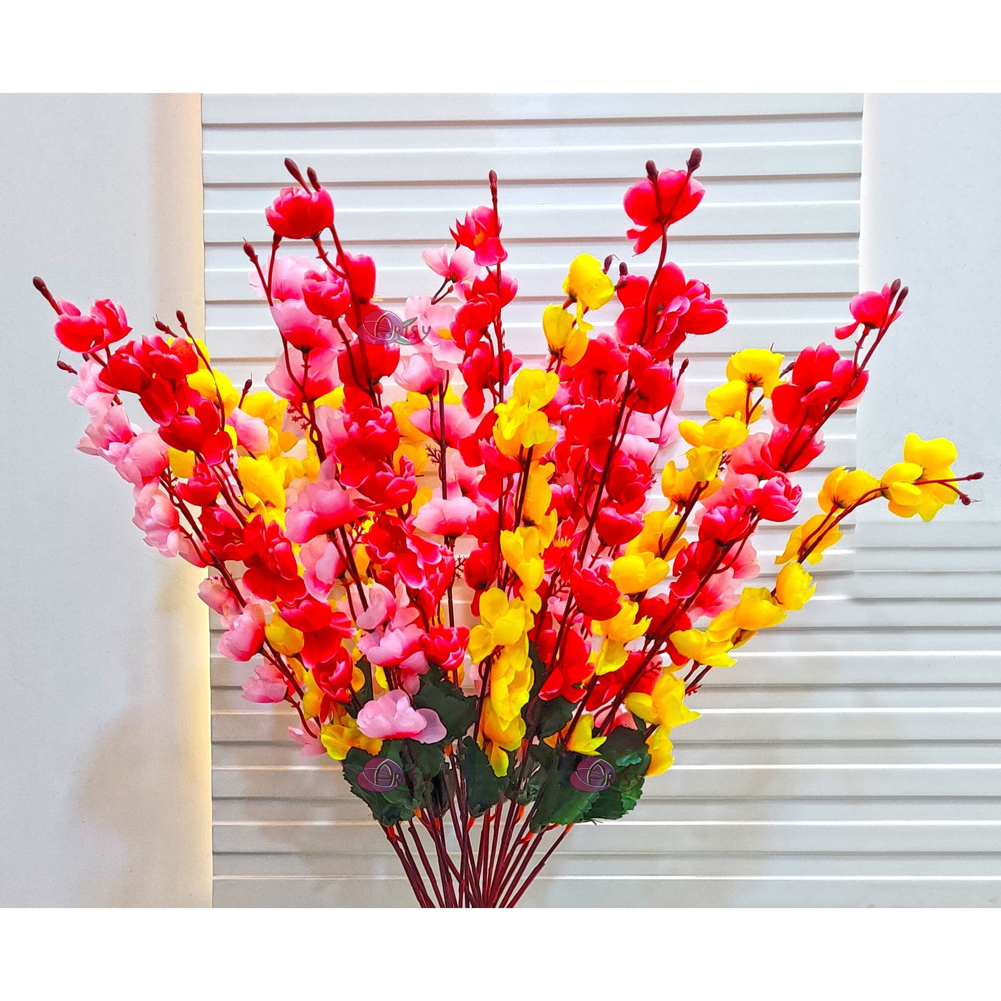 ARTSY Artificial Flowers for Decoration Cherry Blossom Flower Bunch for vase, Home Decor, Office Decor, Artificial Plant, Gift, Craft, Without vase, Combo, Pack of 3 Pieces, 55 cm Height, Assorted